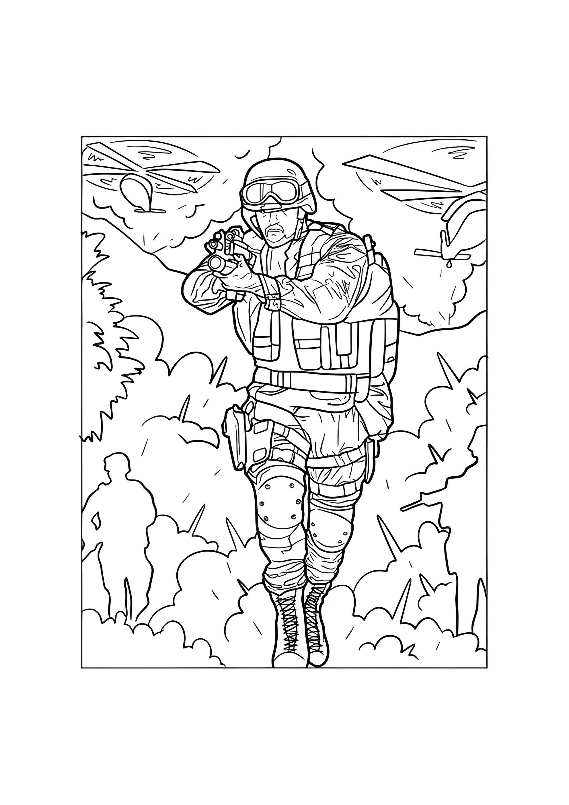 Раскраска Солдат в джунглях