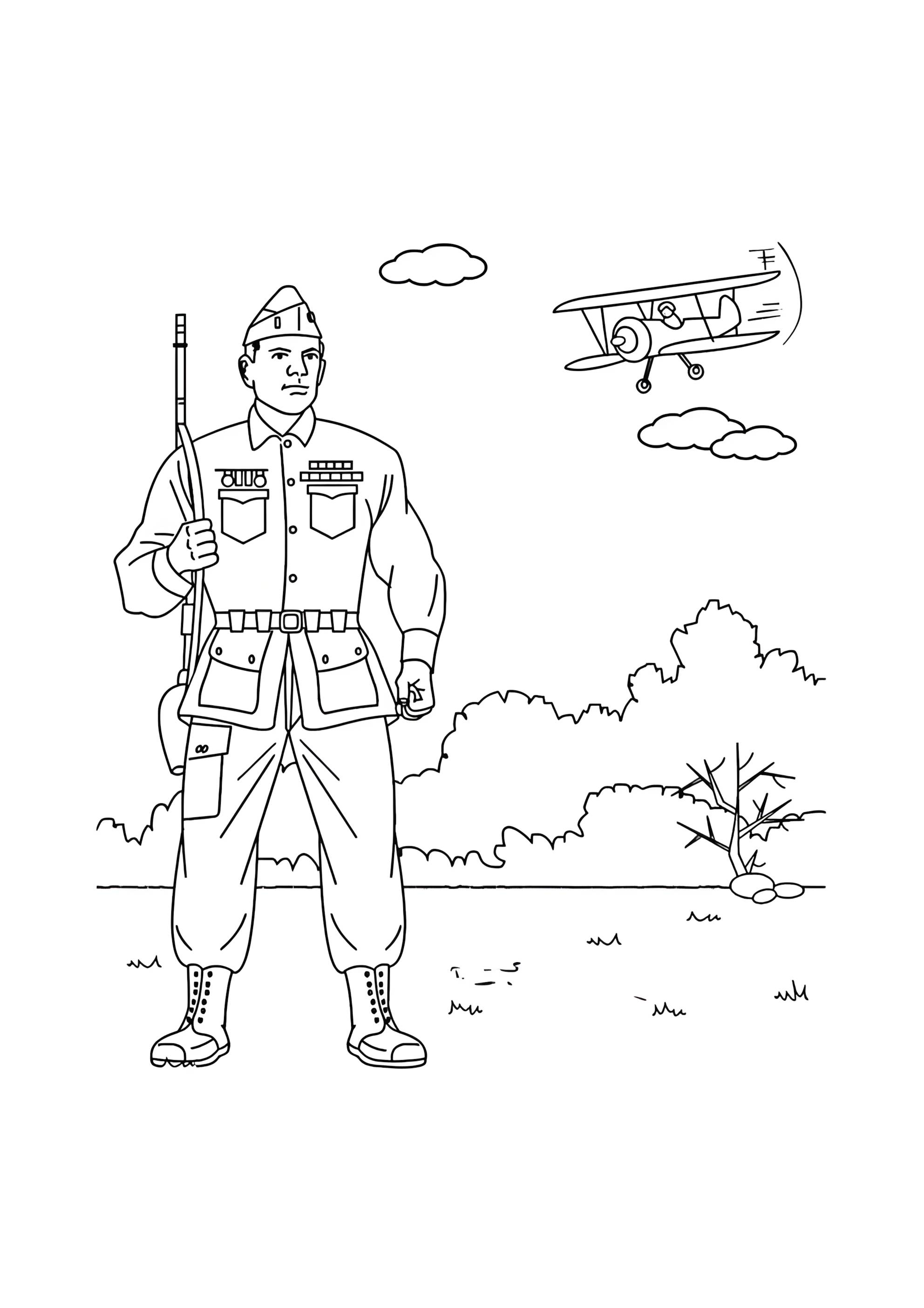 Раскраска Солдат в поле