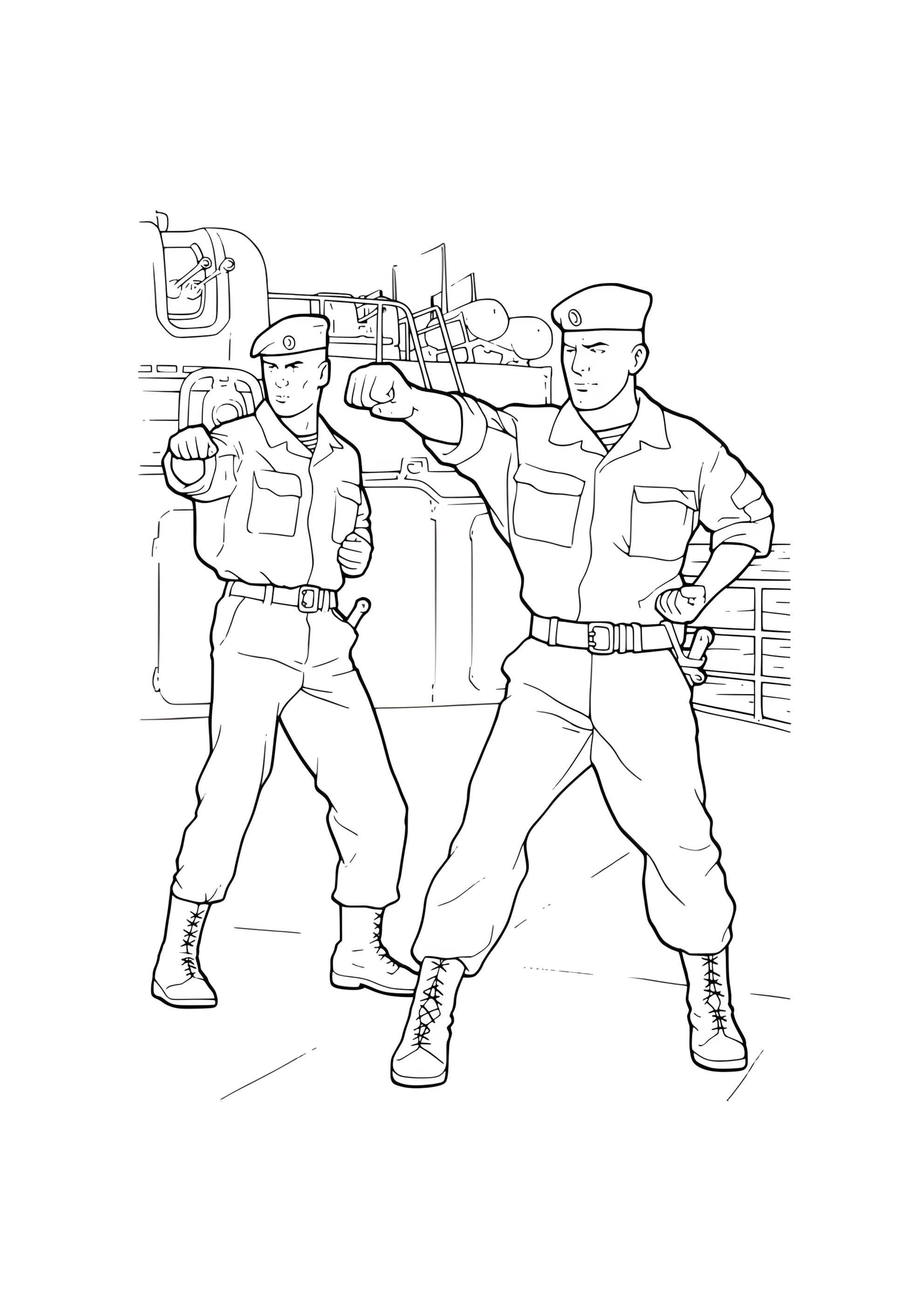 Раскраска Солдаты на корабле