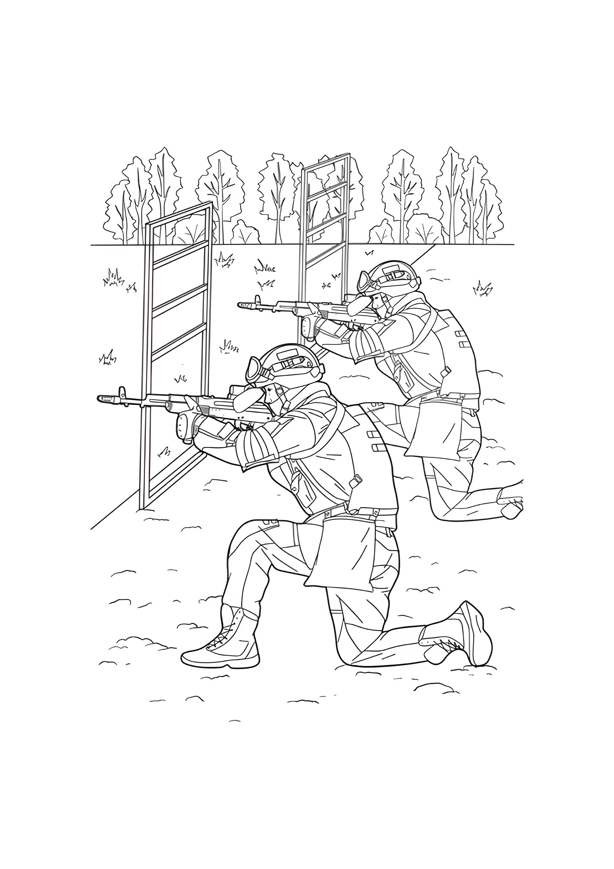 Раскраска Солдаты спецназа на тренировке