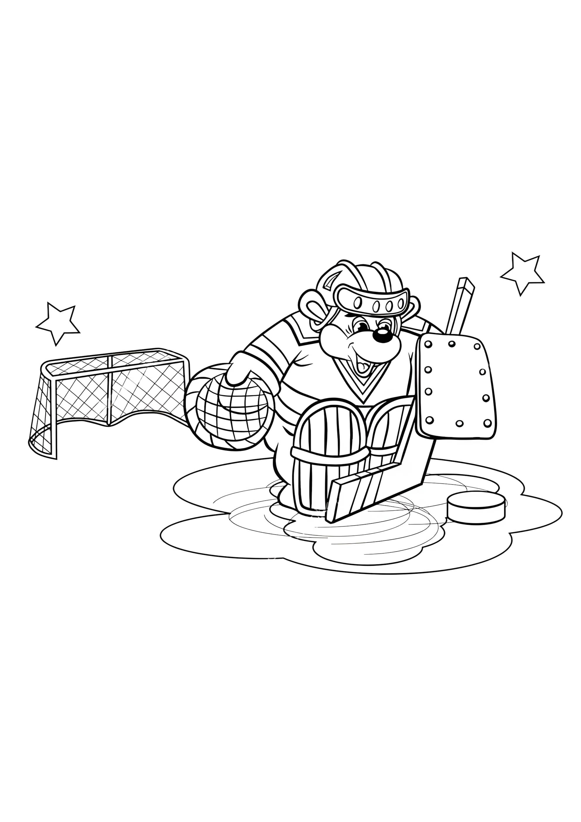 Раскраска Вратарь хоккей мишка