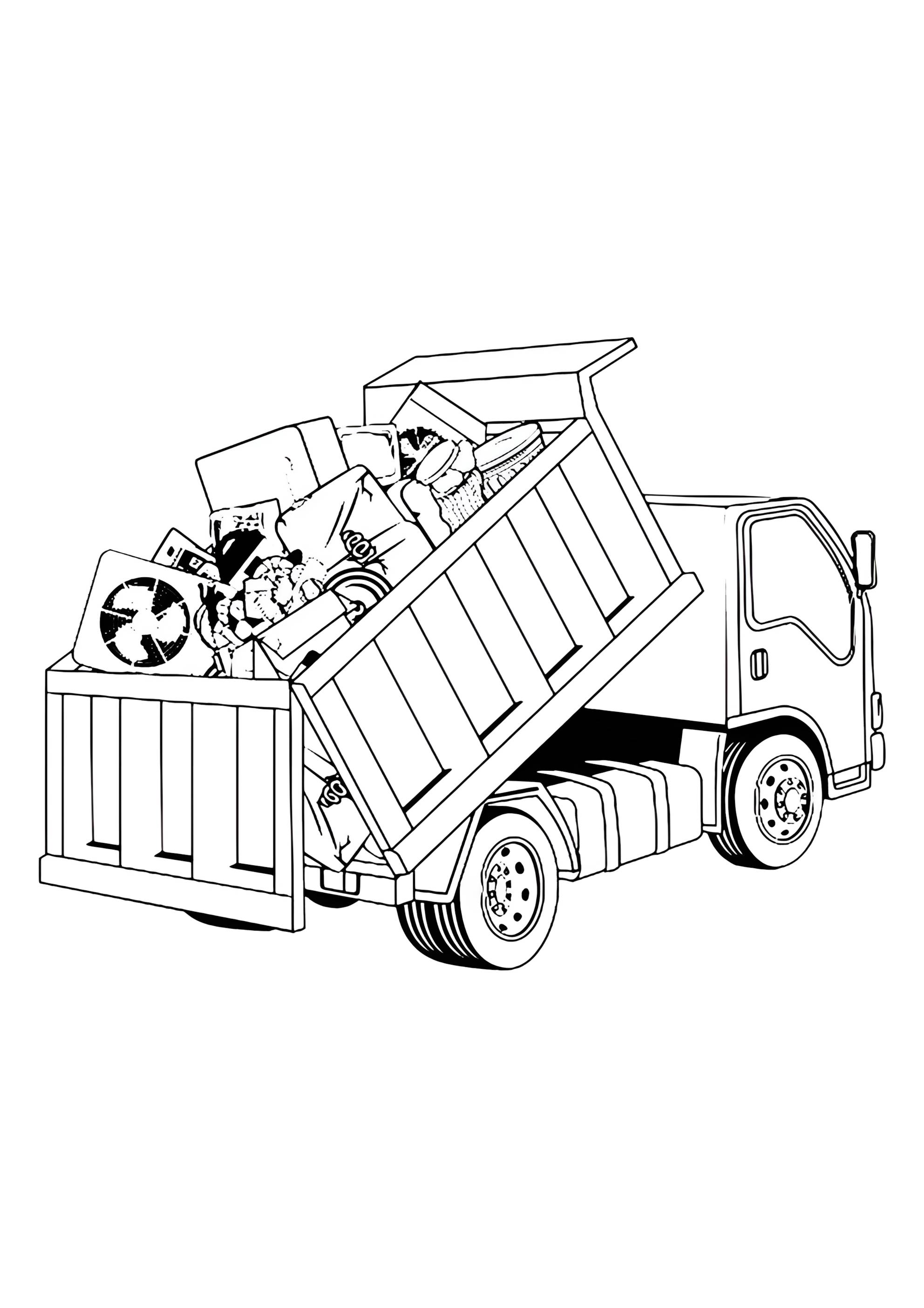 Раскраска Вываливание мусора мусоровоз