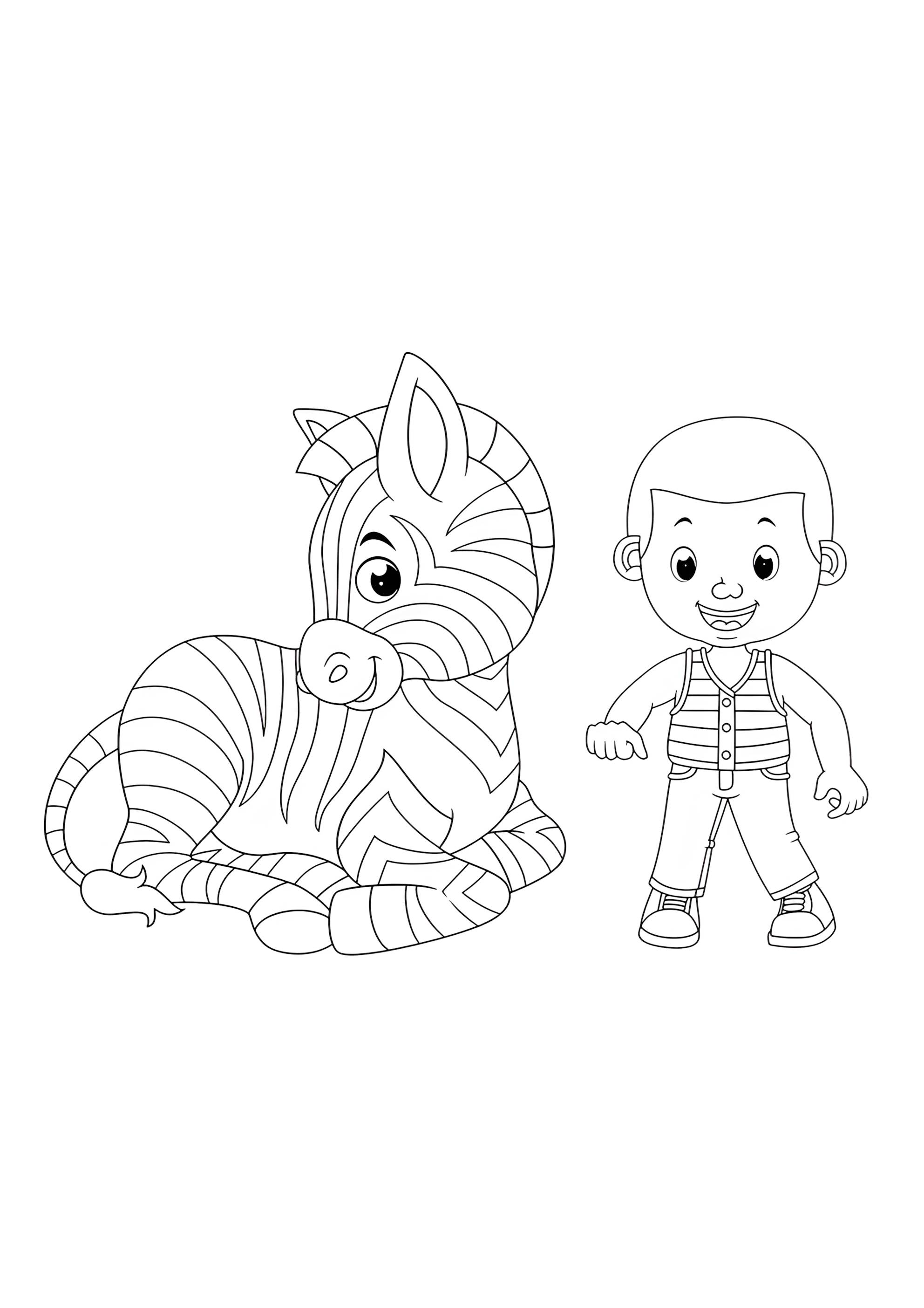 Раскраска Зебра и мальчик