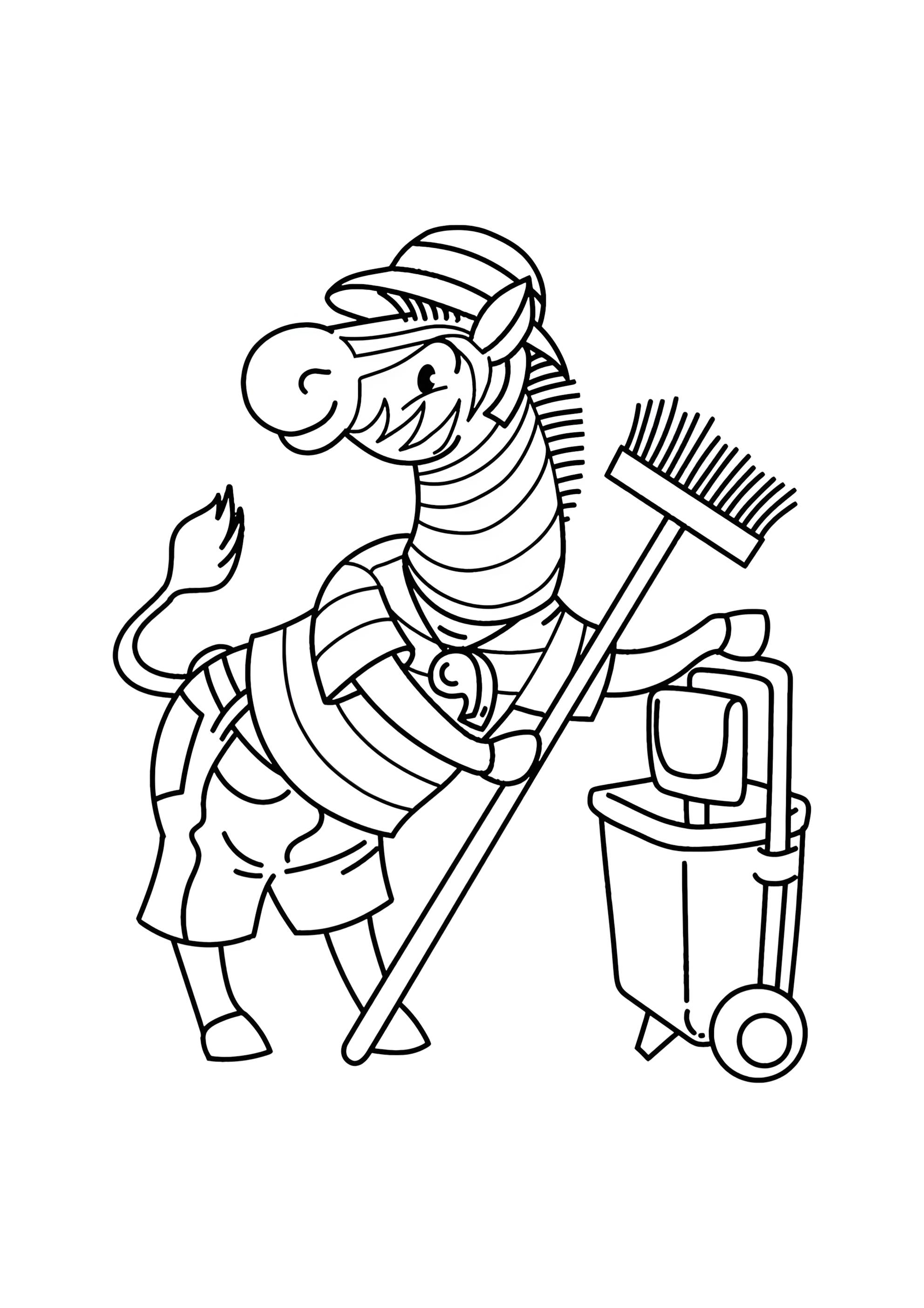 Раскраска Зебра уборщик
