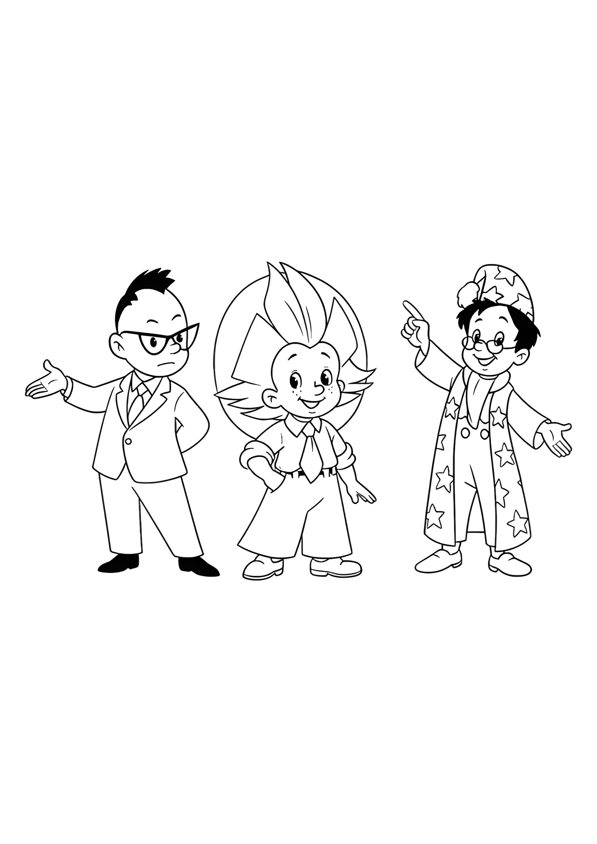 Раскраска Знайка, Незнайка и Стекляшкин