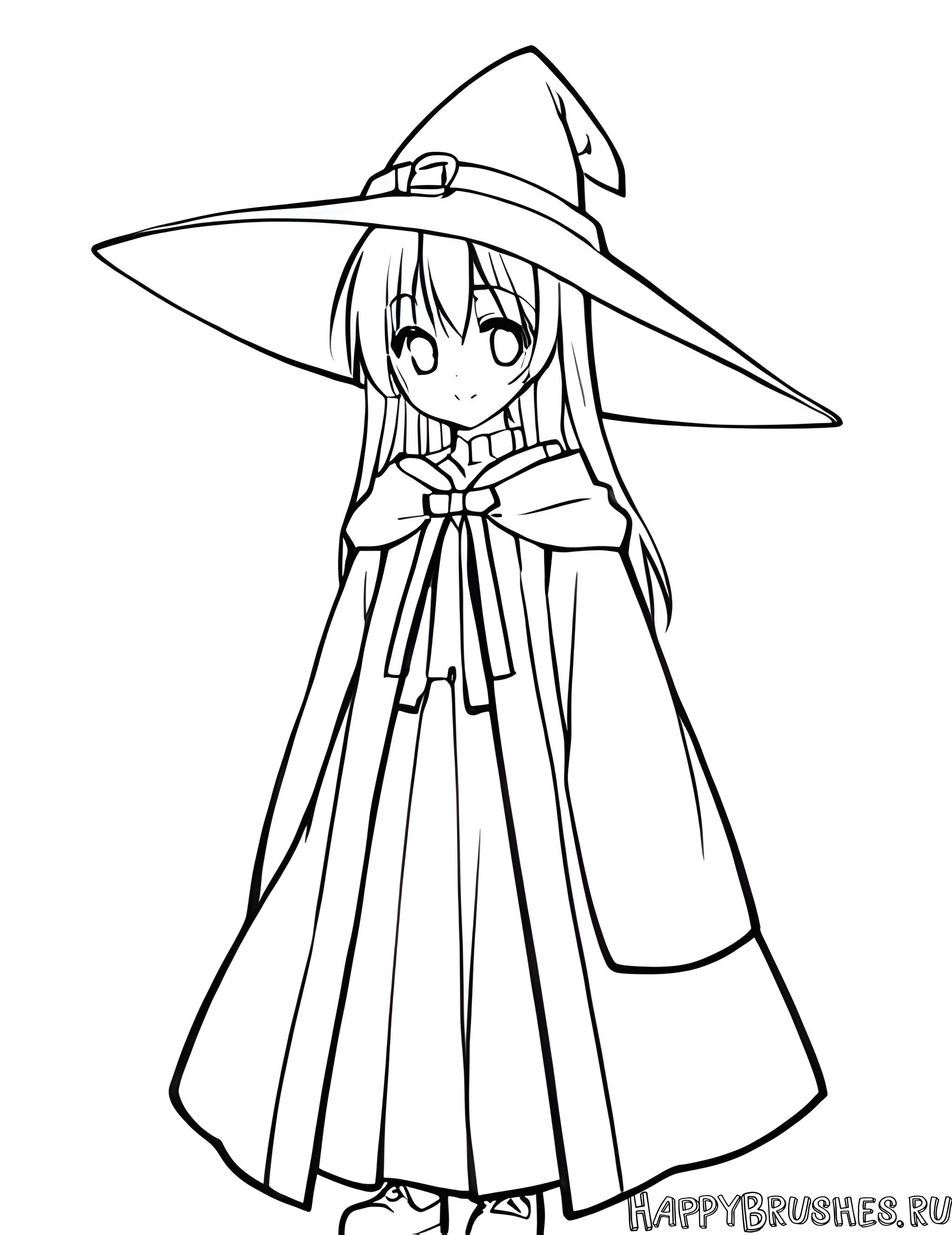 Раскраска Аниме-ведьма в школе магии