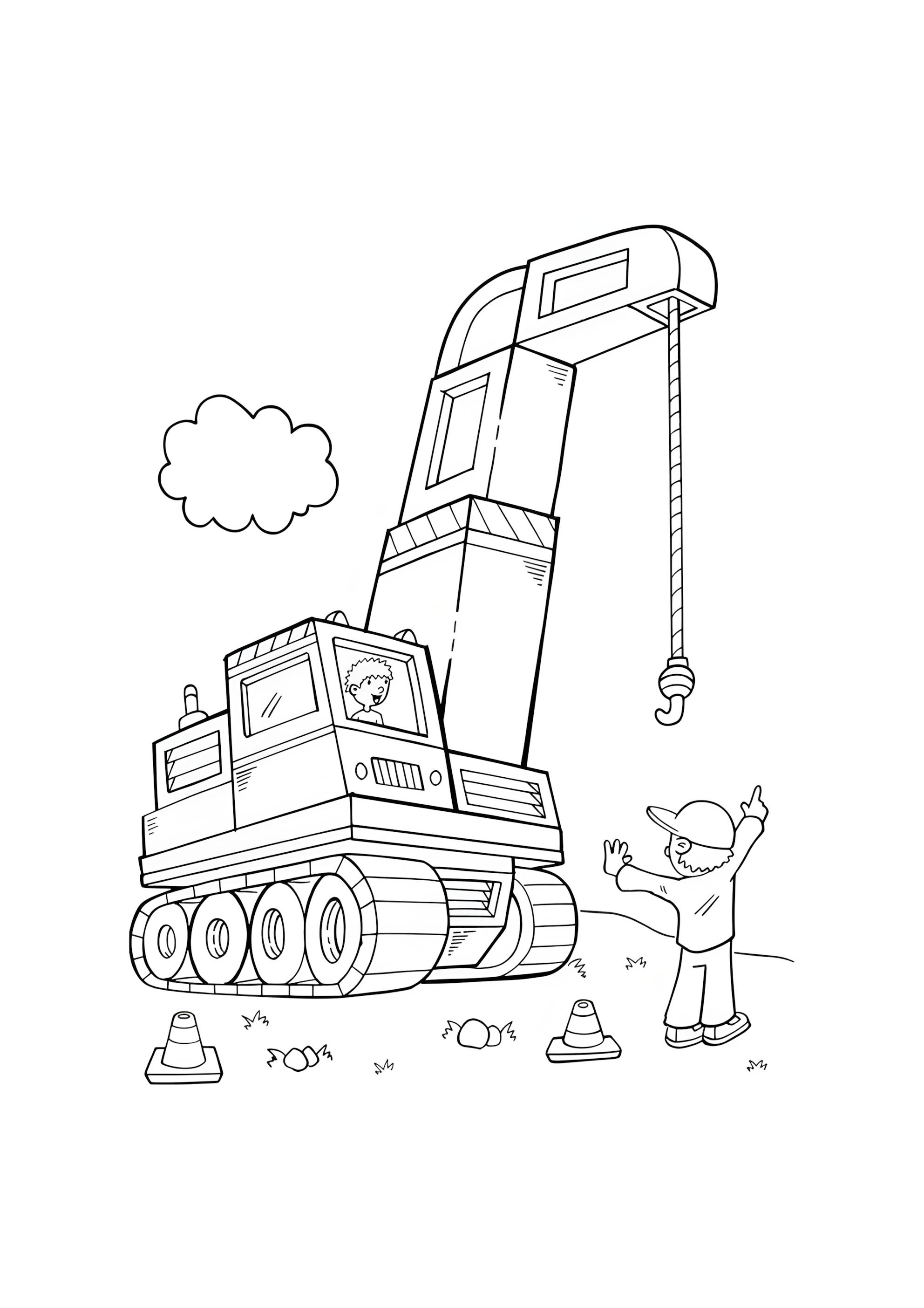 Раскраска Автокран и строитель