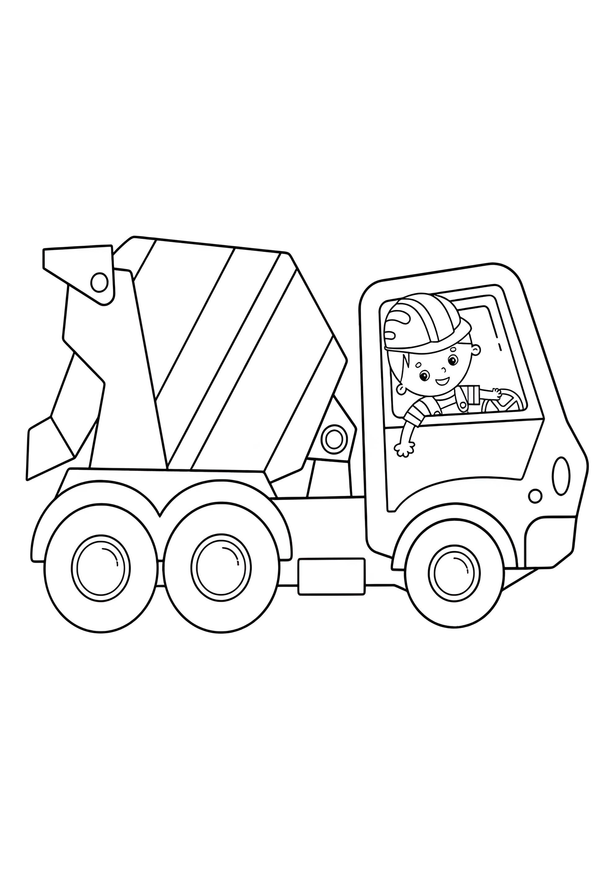 Раскраска Бетономешалка с водителем