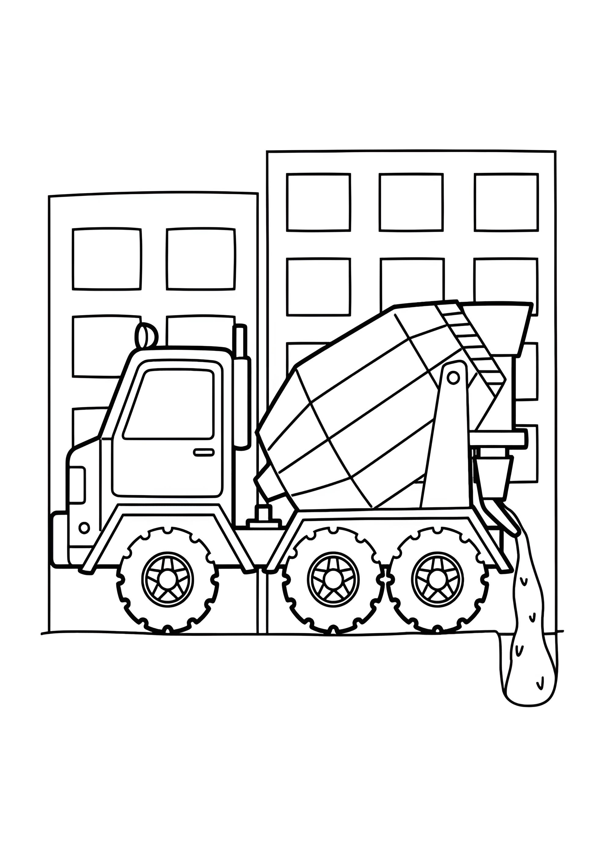 Раскраска Бетономешалка выливает раствор