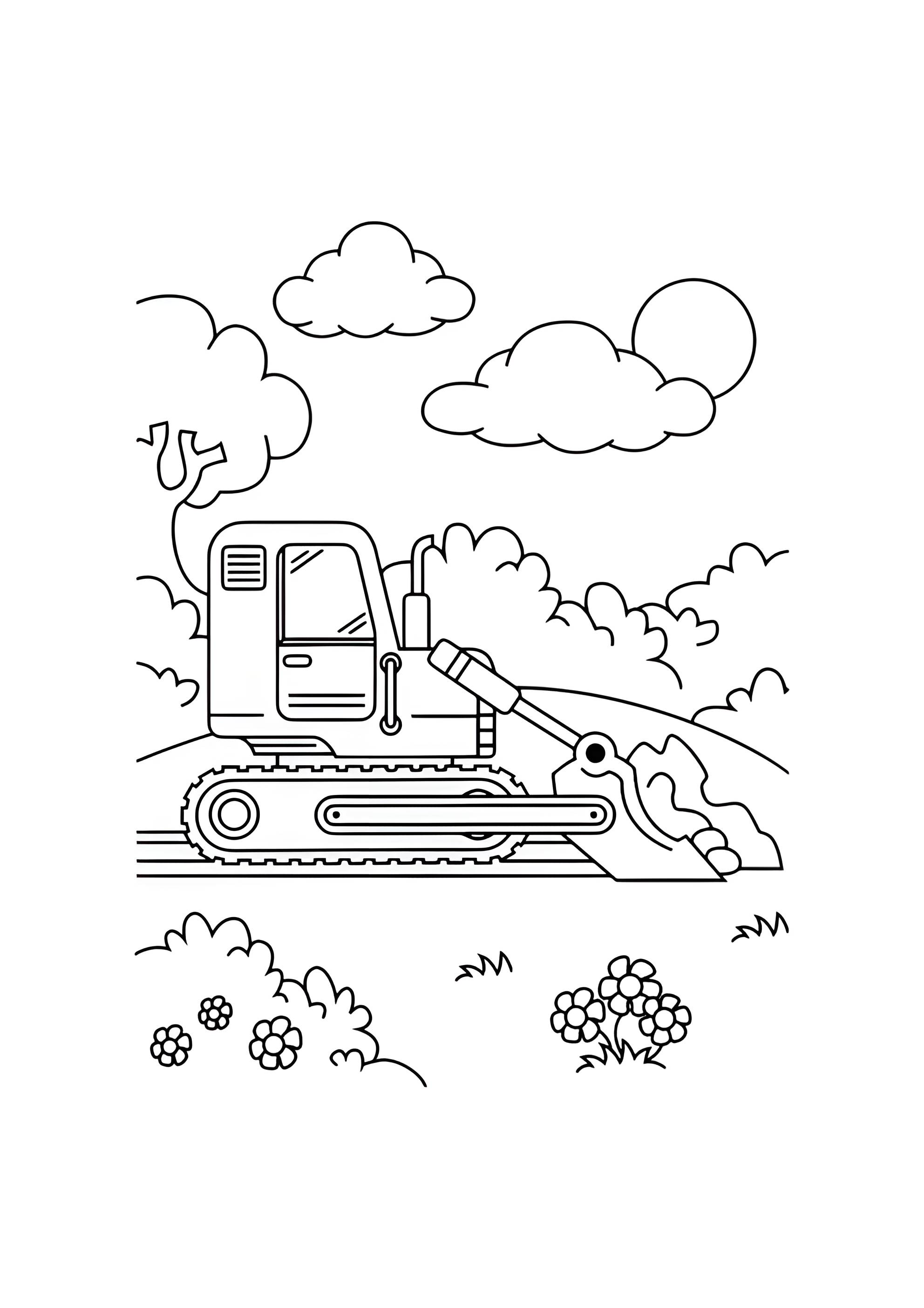 Раскраска Бульдозер на природе