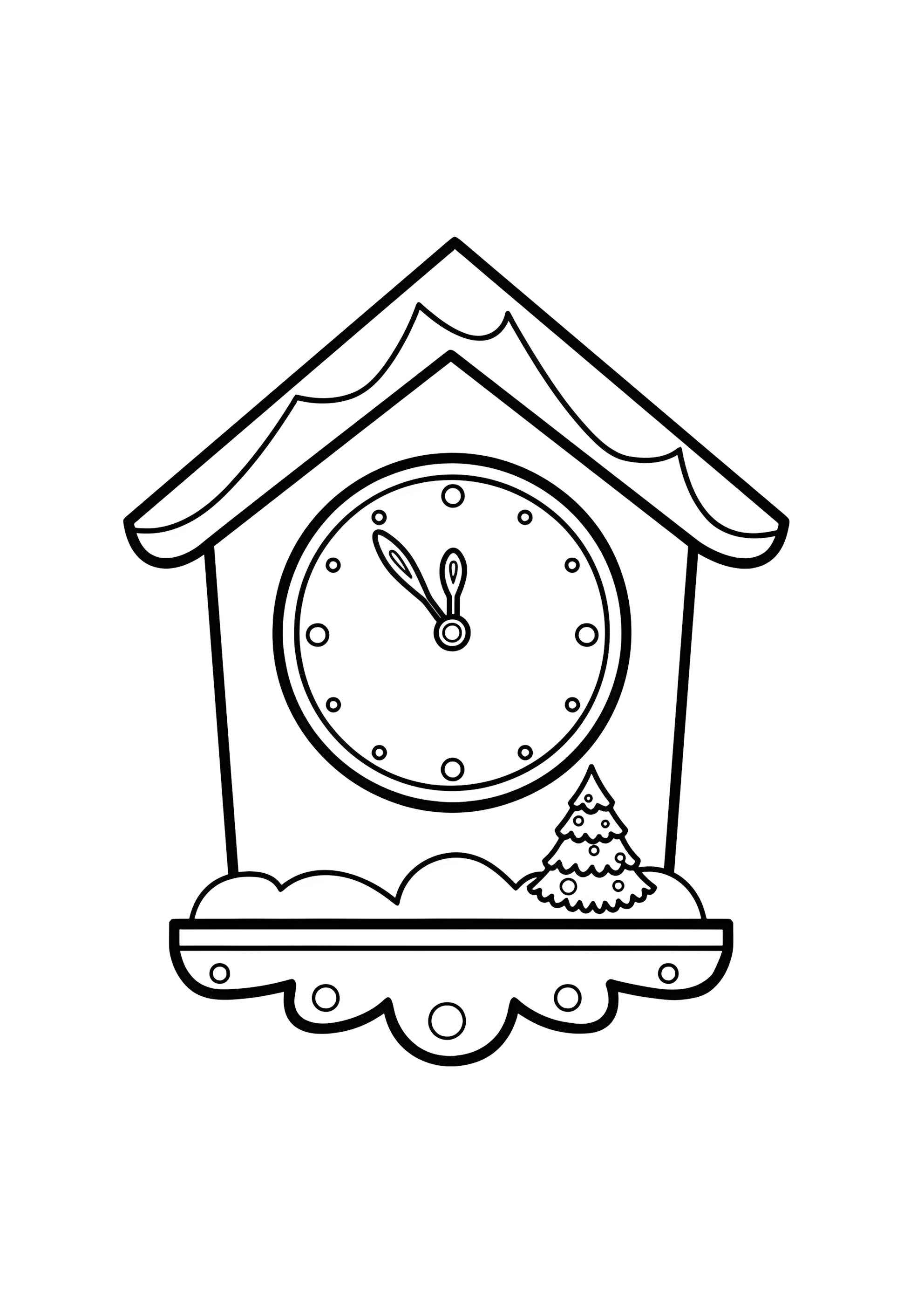 Раскраска Часы новогодние со снегом