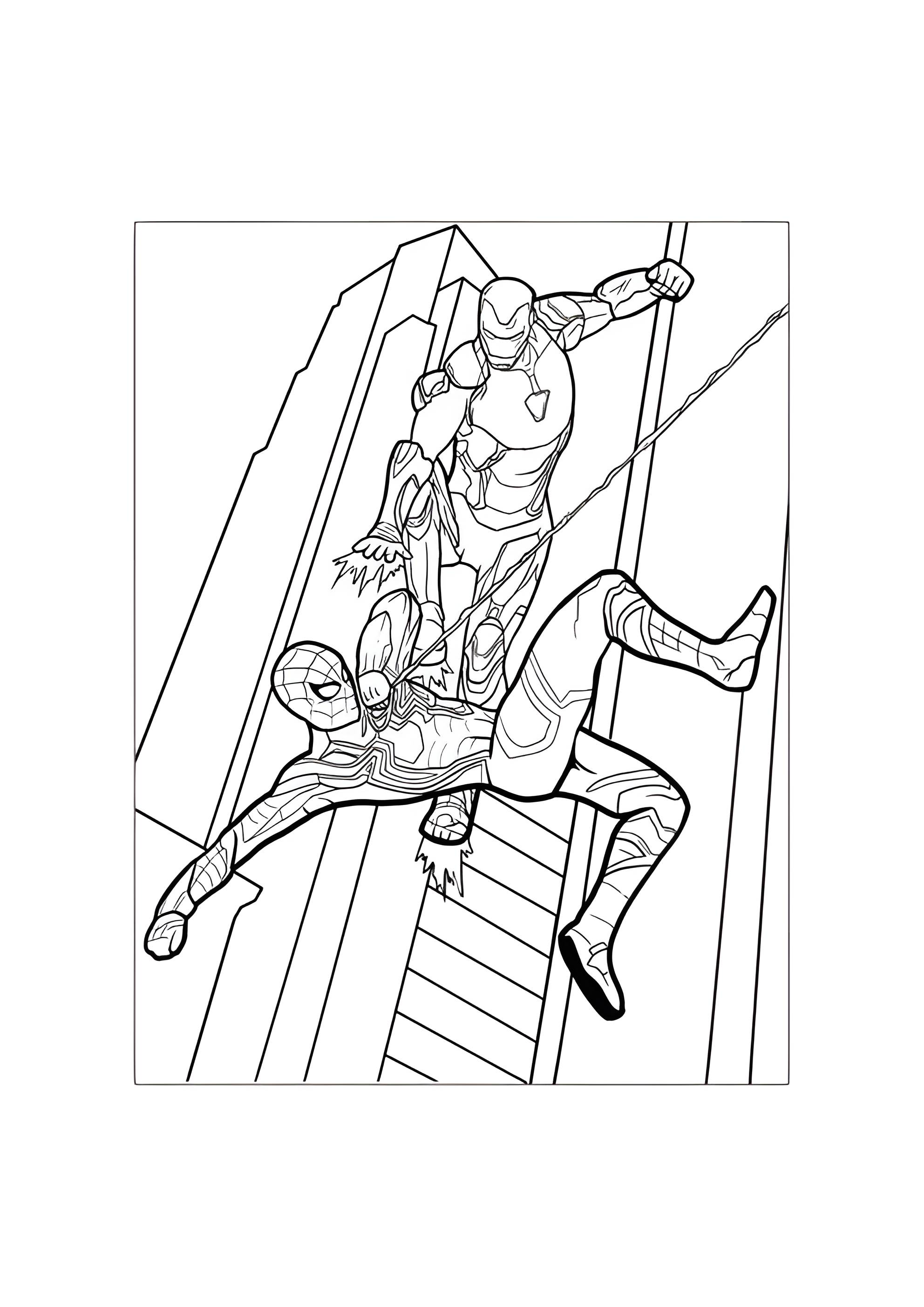 Раскраска Человек-паук против Железного человека