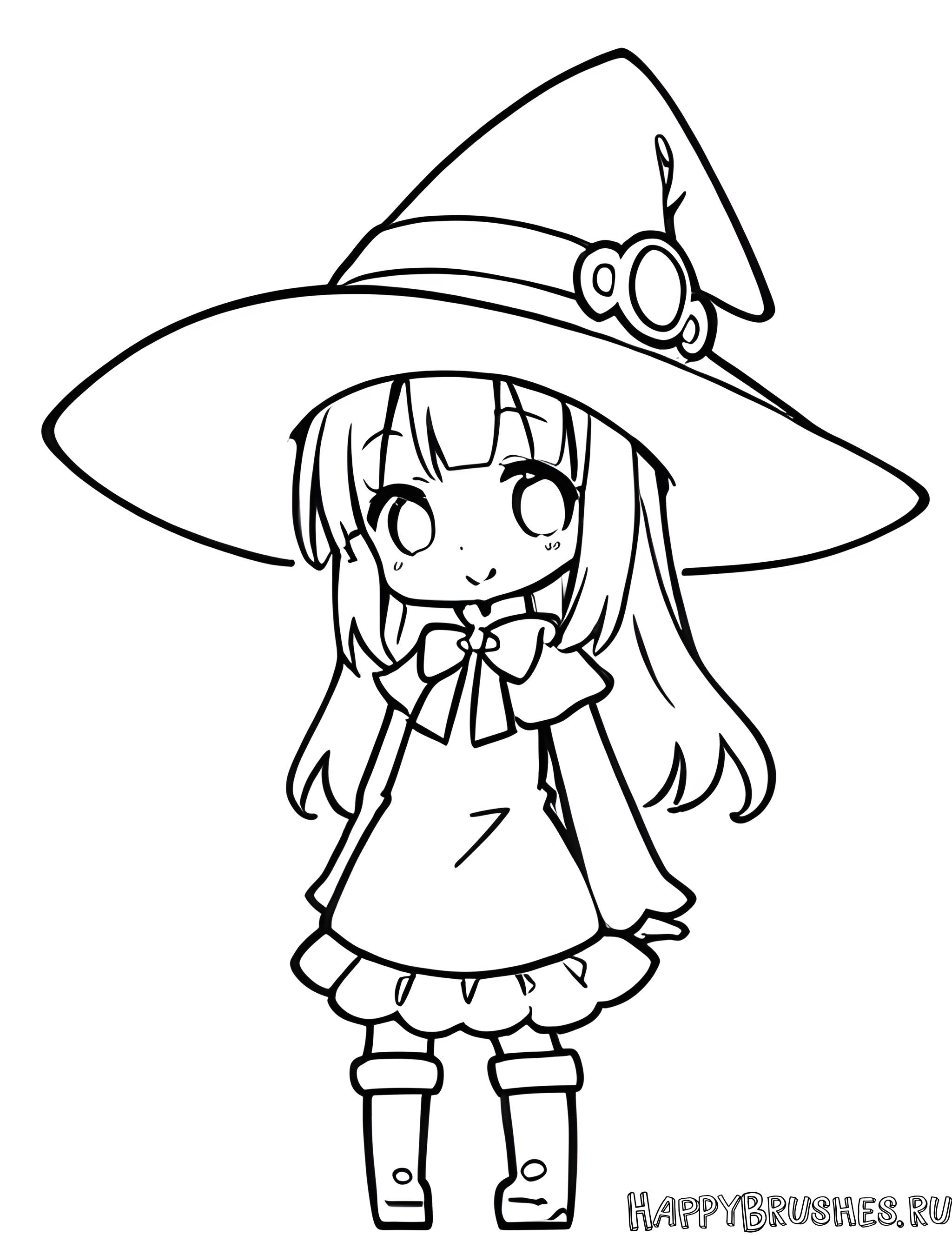 Раскраска Чиби ведьма