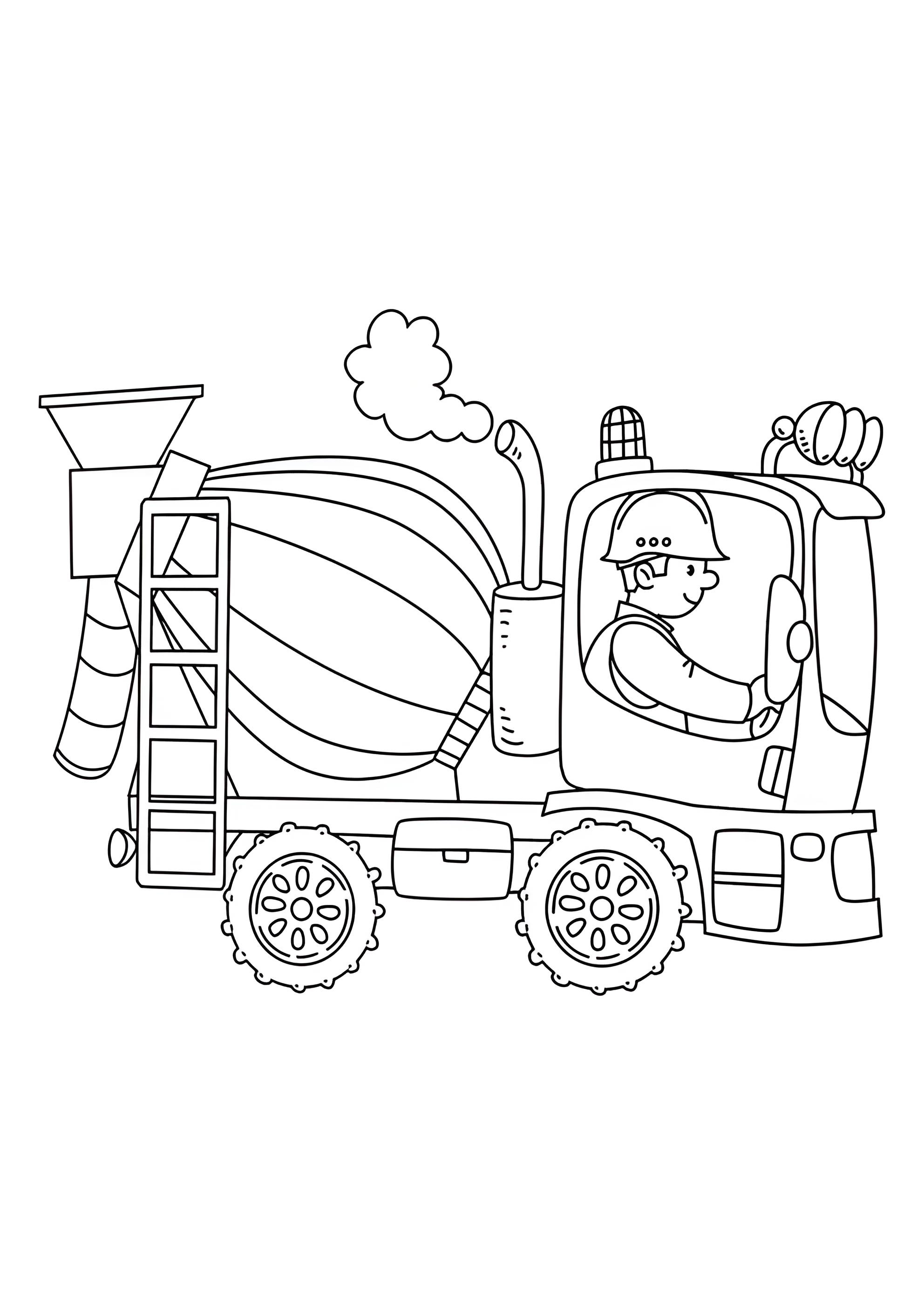 Раскраска Цементовоз с водителем