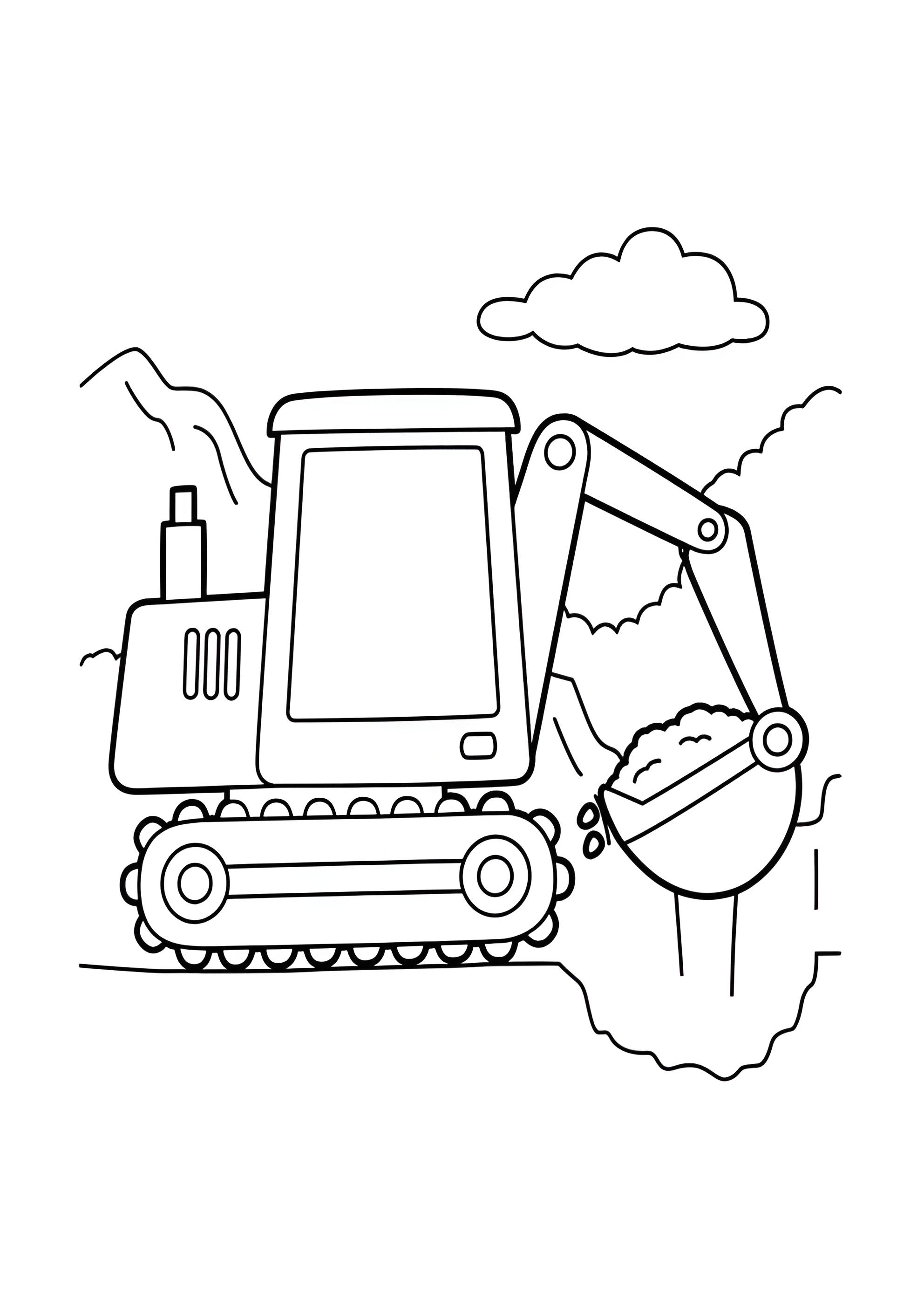 Раскраска Экскаватор копает канаву