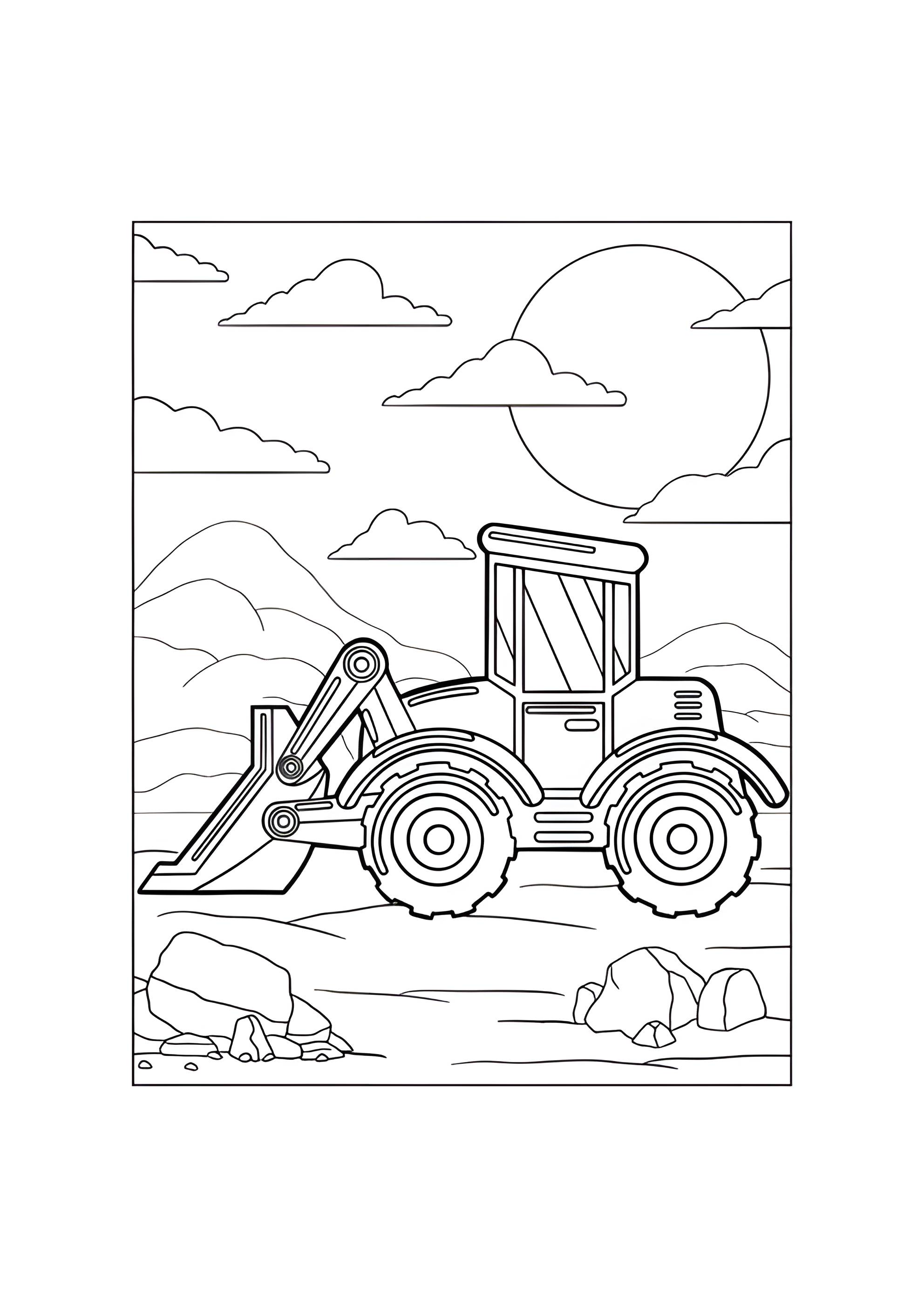 Раскраска Экскаватор на каменистой земле