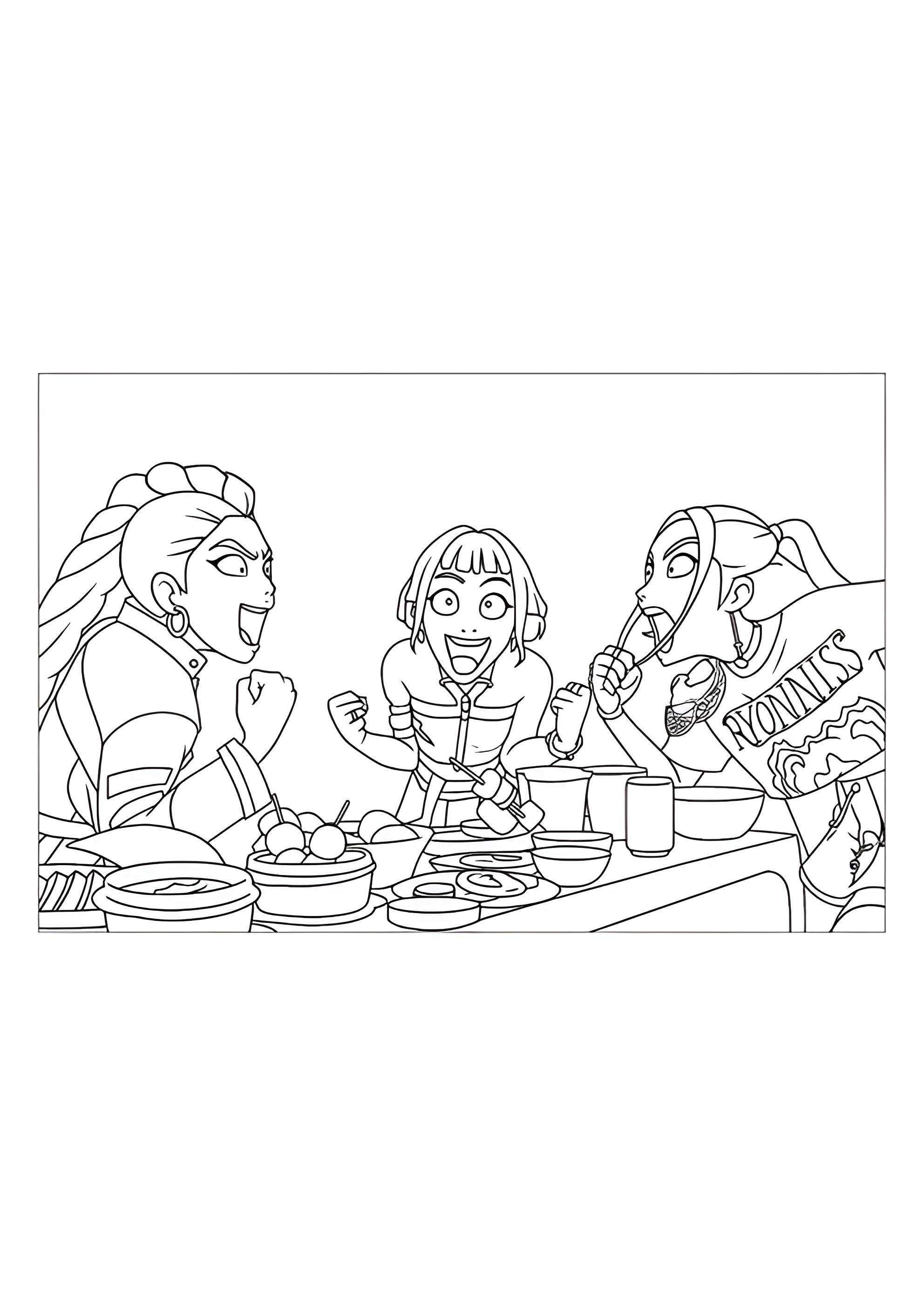 Раскраска Хантрикс за столом