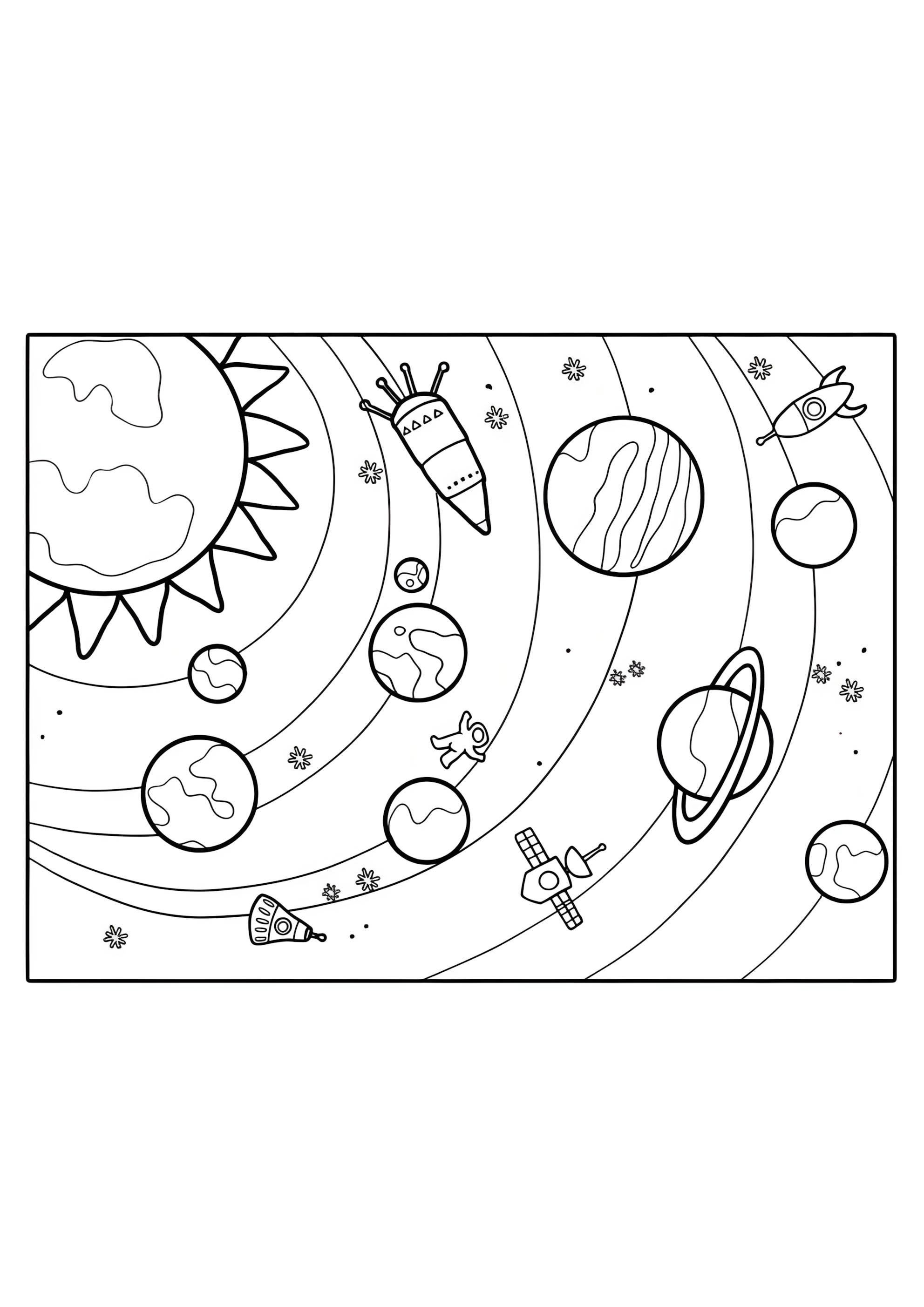 Раскраска Космос и планеты ракеты