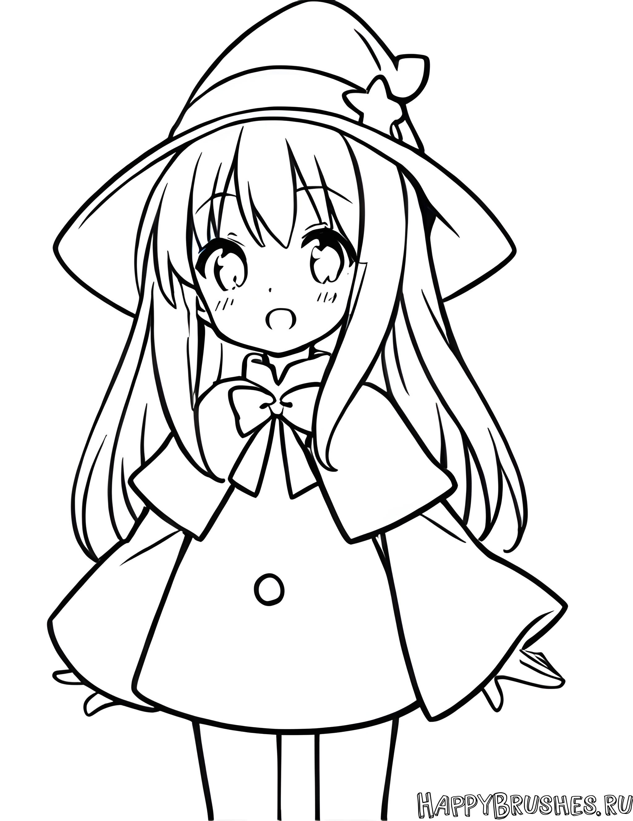 Раскраска Маленькая аниме ведьма