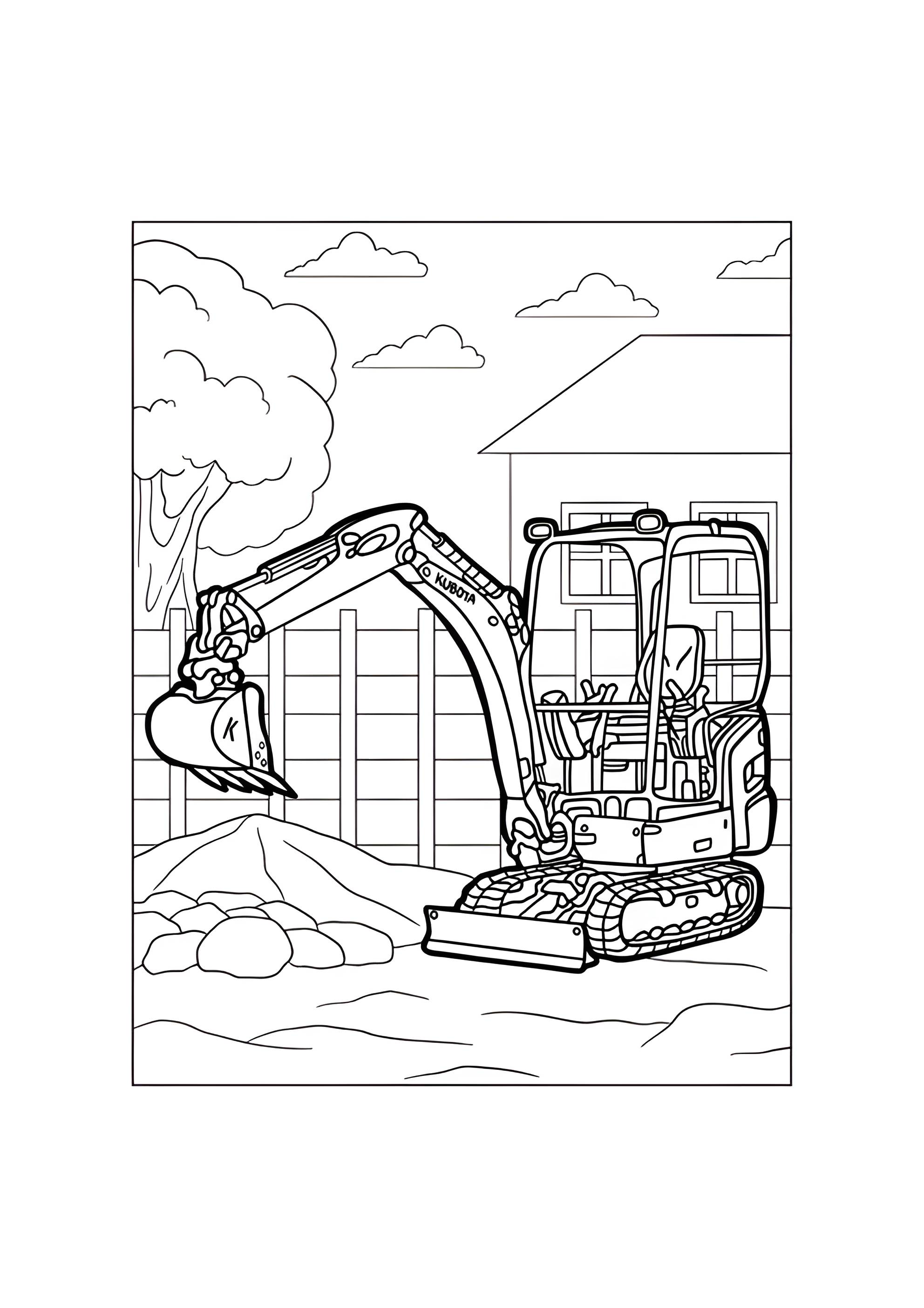 Раскраска Мини-экскаватор Kubota