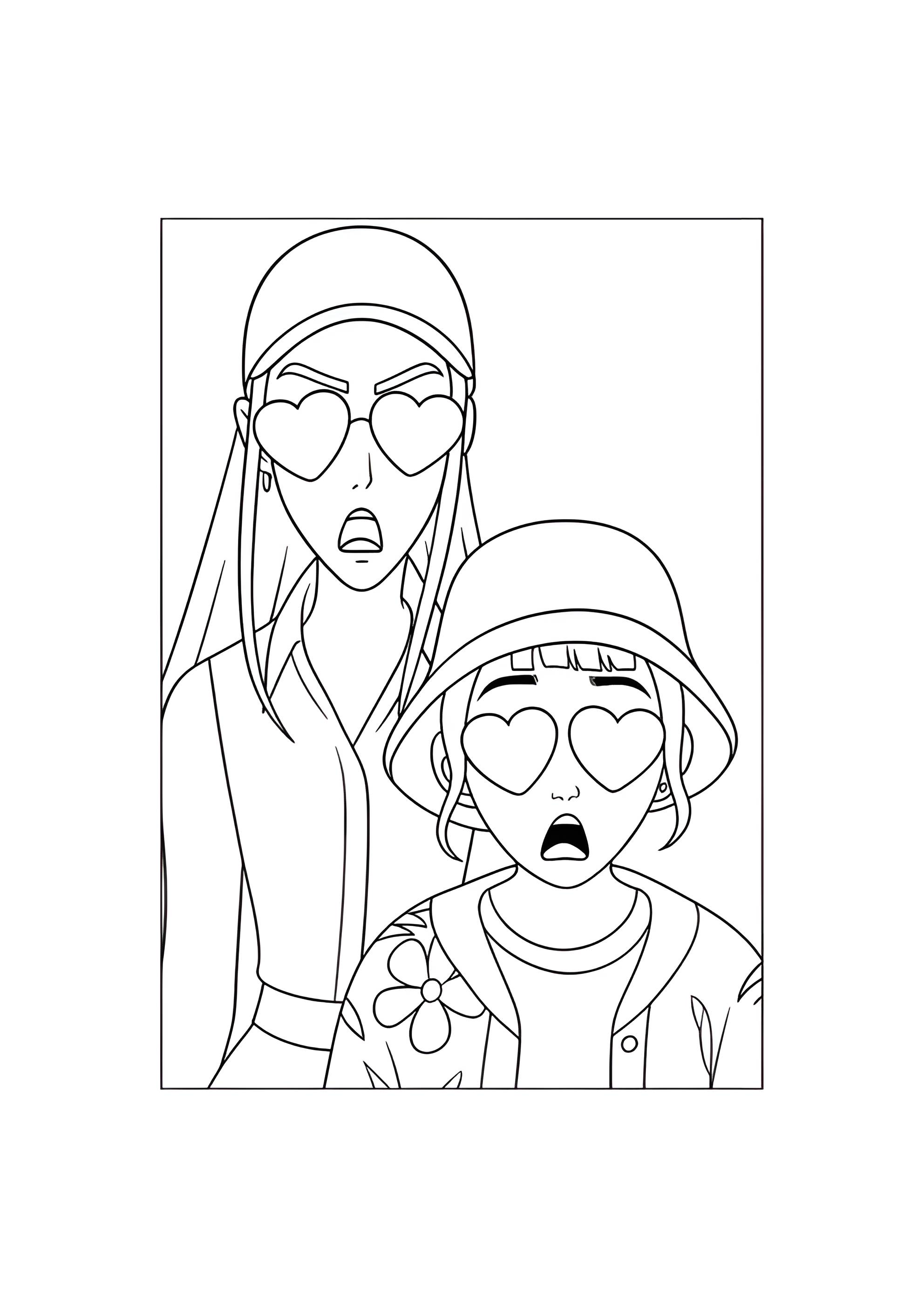 Раскраска Мира и Зои глаза-сердечки