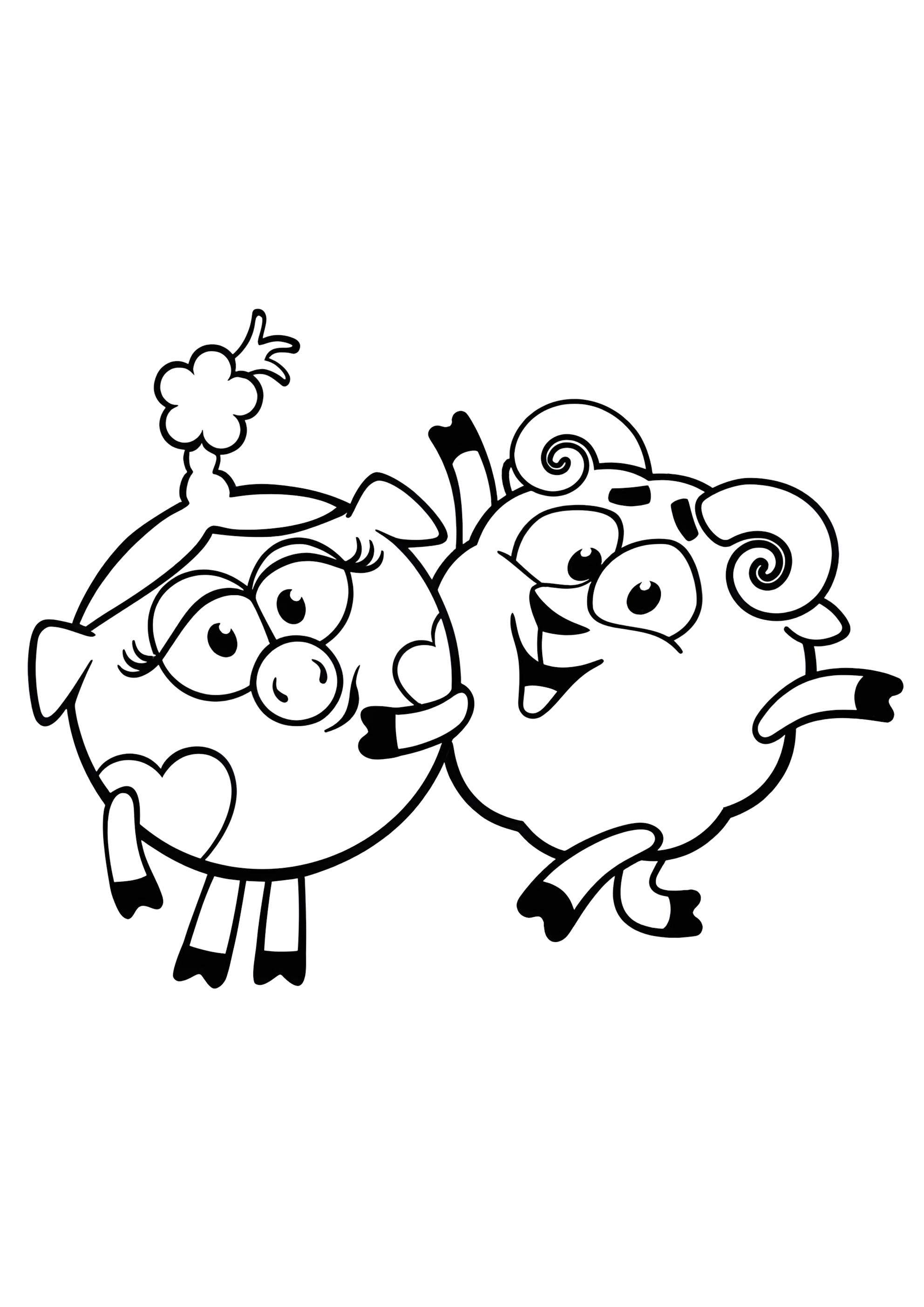 Раскраска Нюша и Бараш