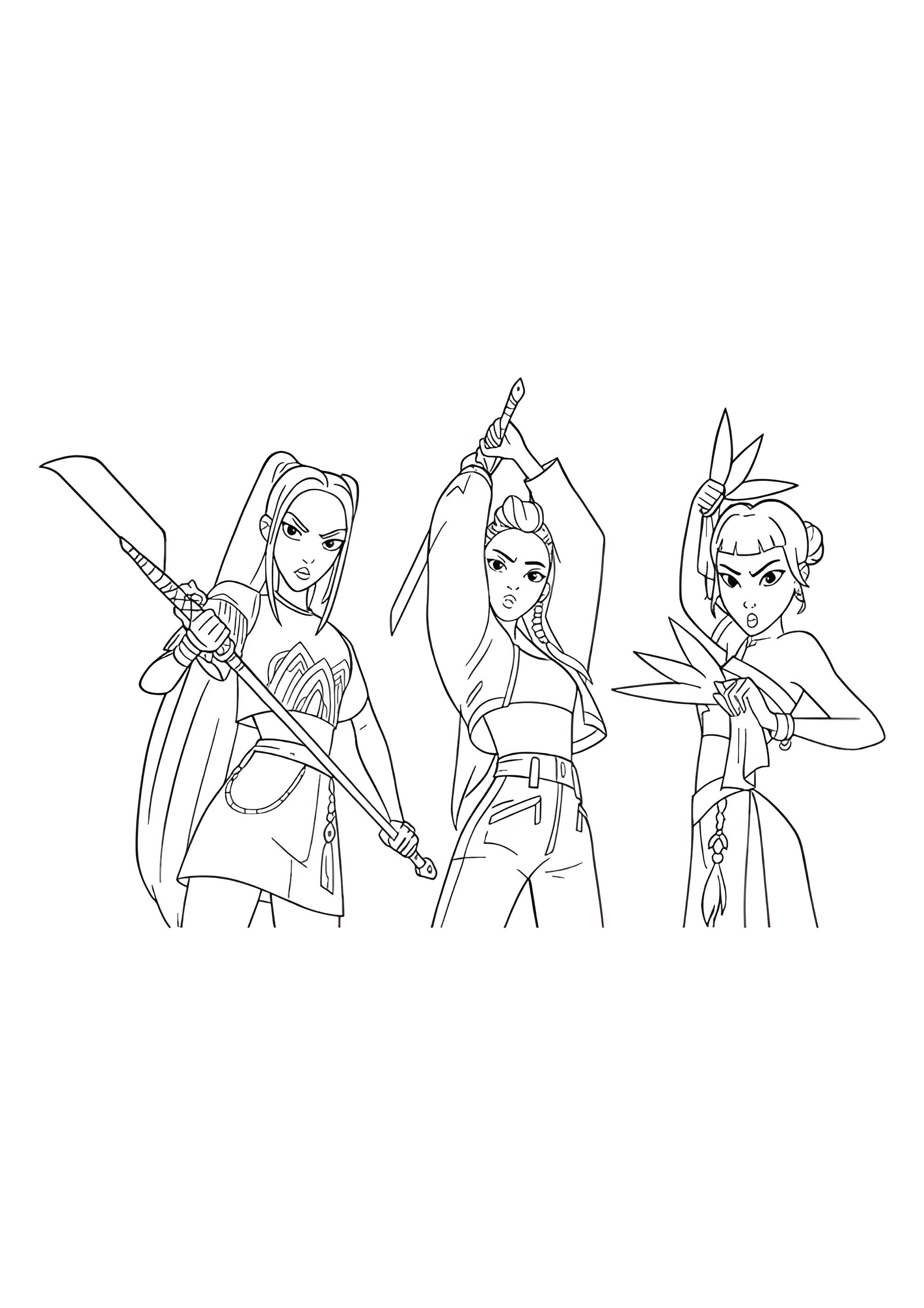Раскраска Охотницы на демонов с оружием