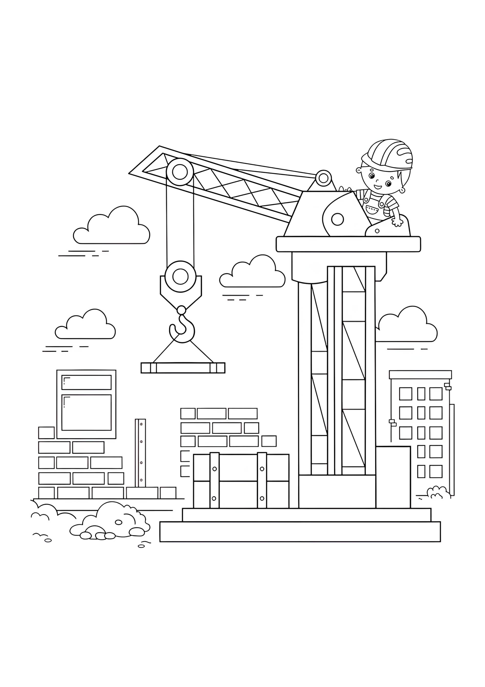 Раскраска Подъемный кран стройка