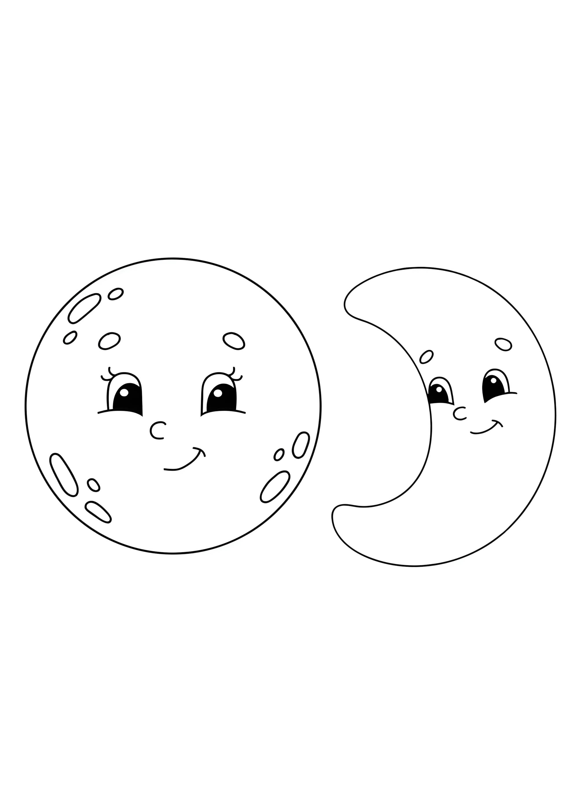 Раскраска Полная растущая луна с глазками