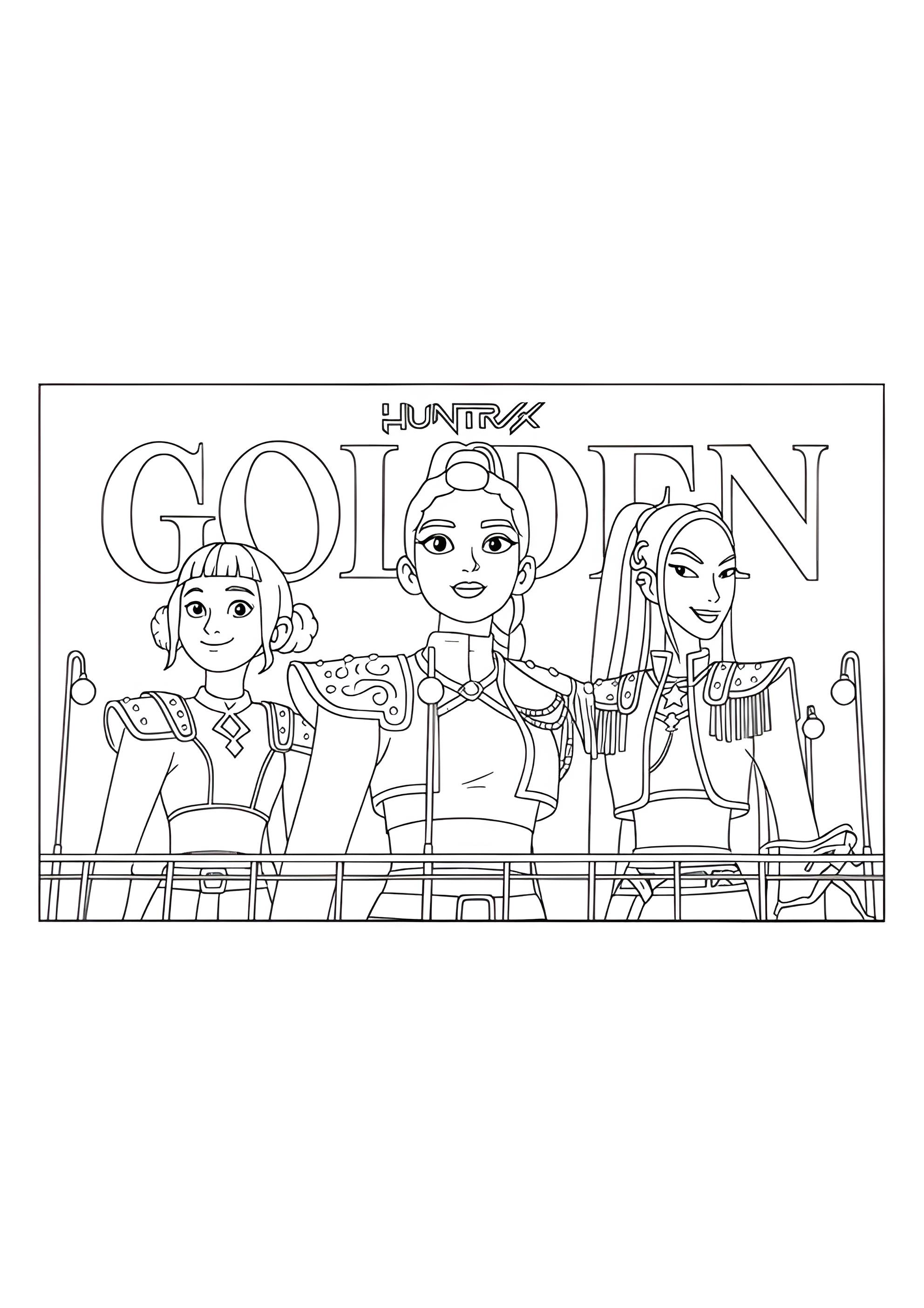 Раскраска Постер Золотые из охотниц на демонов