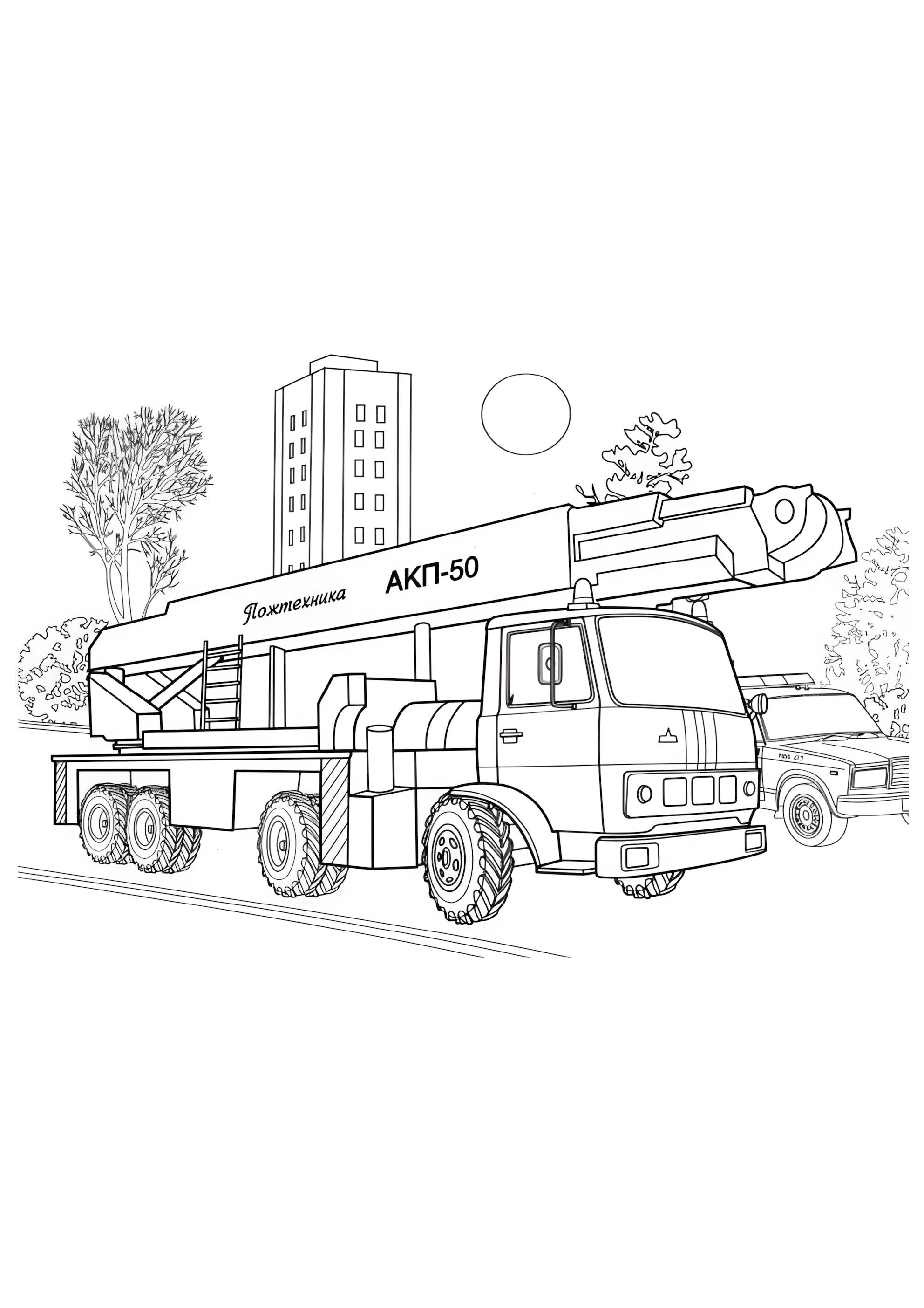 Раскраска Пожарный подъемник