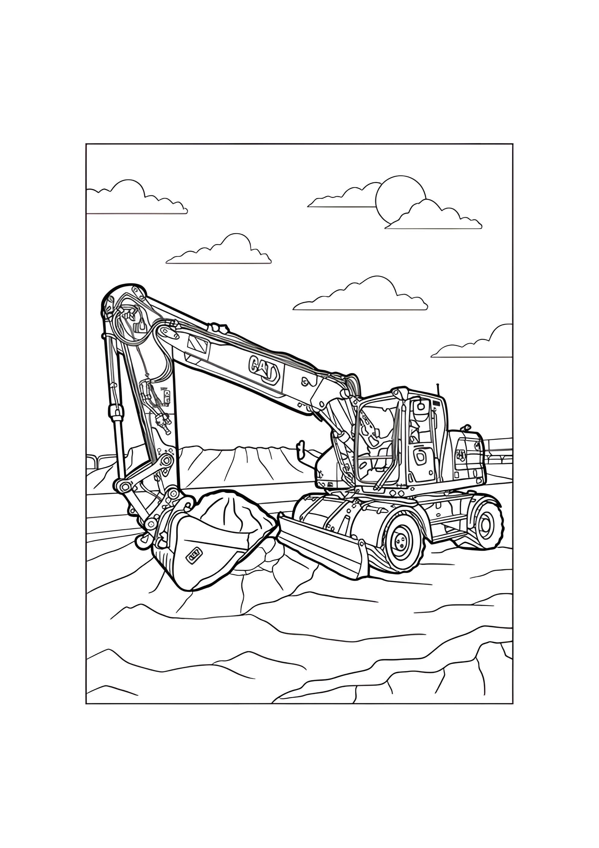 Раскраска Реалистичный экскаватор CAT
