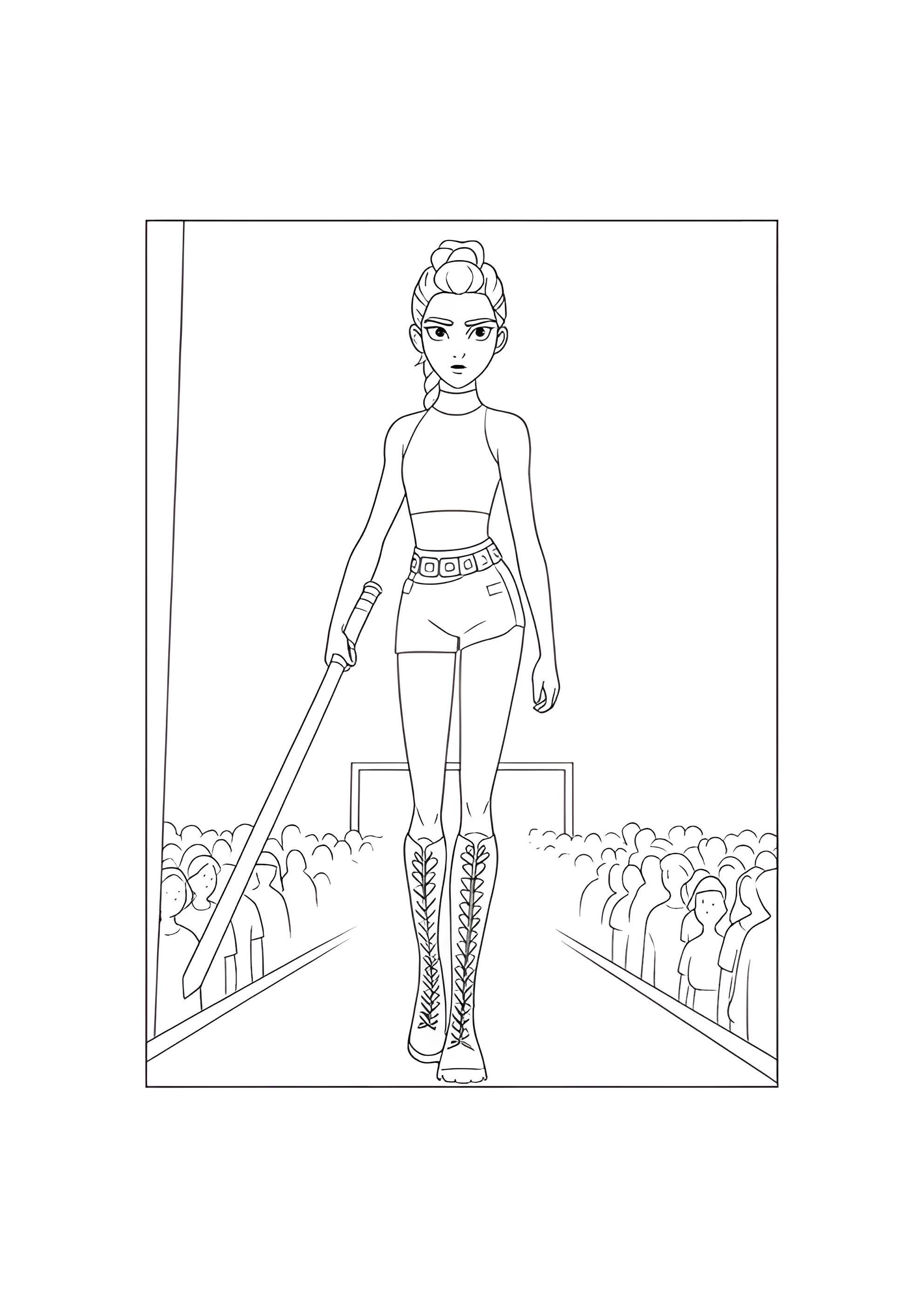 Раскраска Руми идёт сражаться с демонами