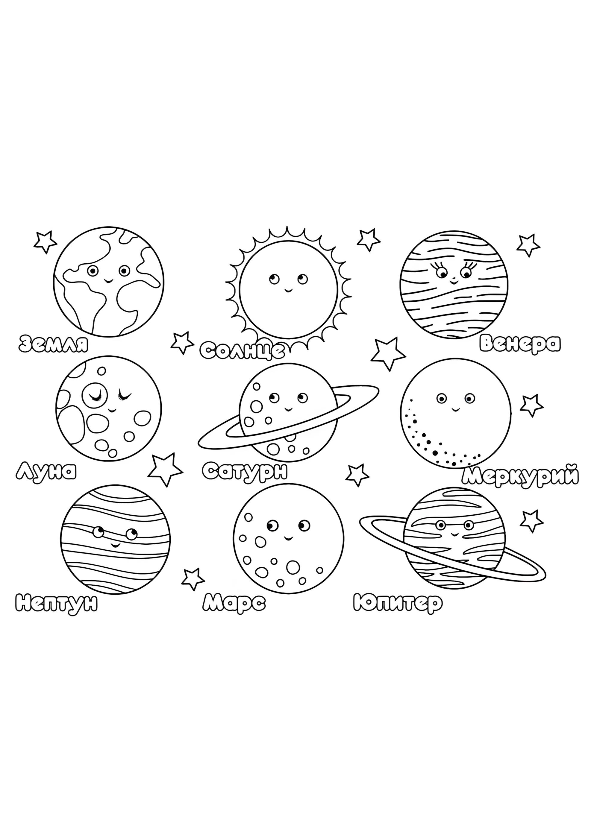 Раскраска Солнце и планеты