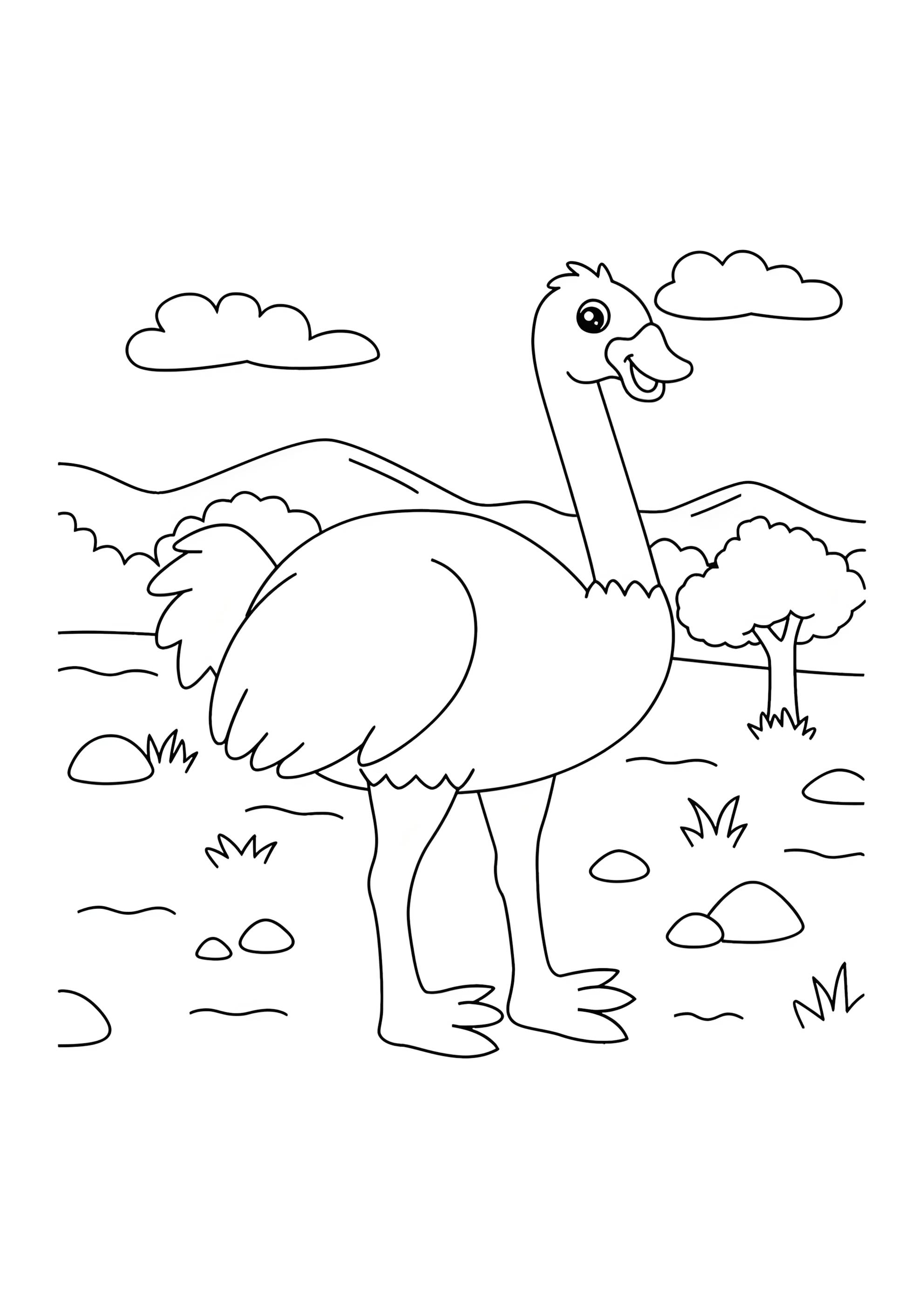 Раскраска Страус в зоопарке