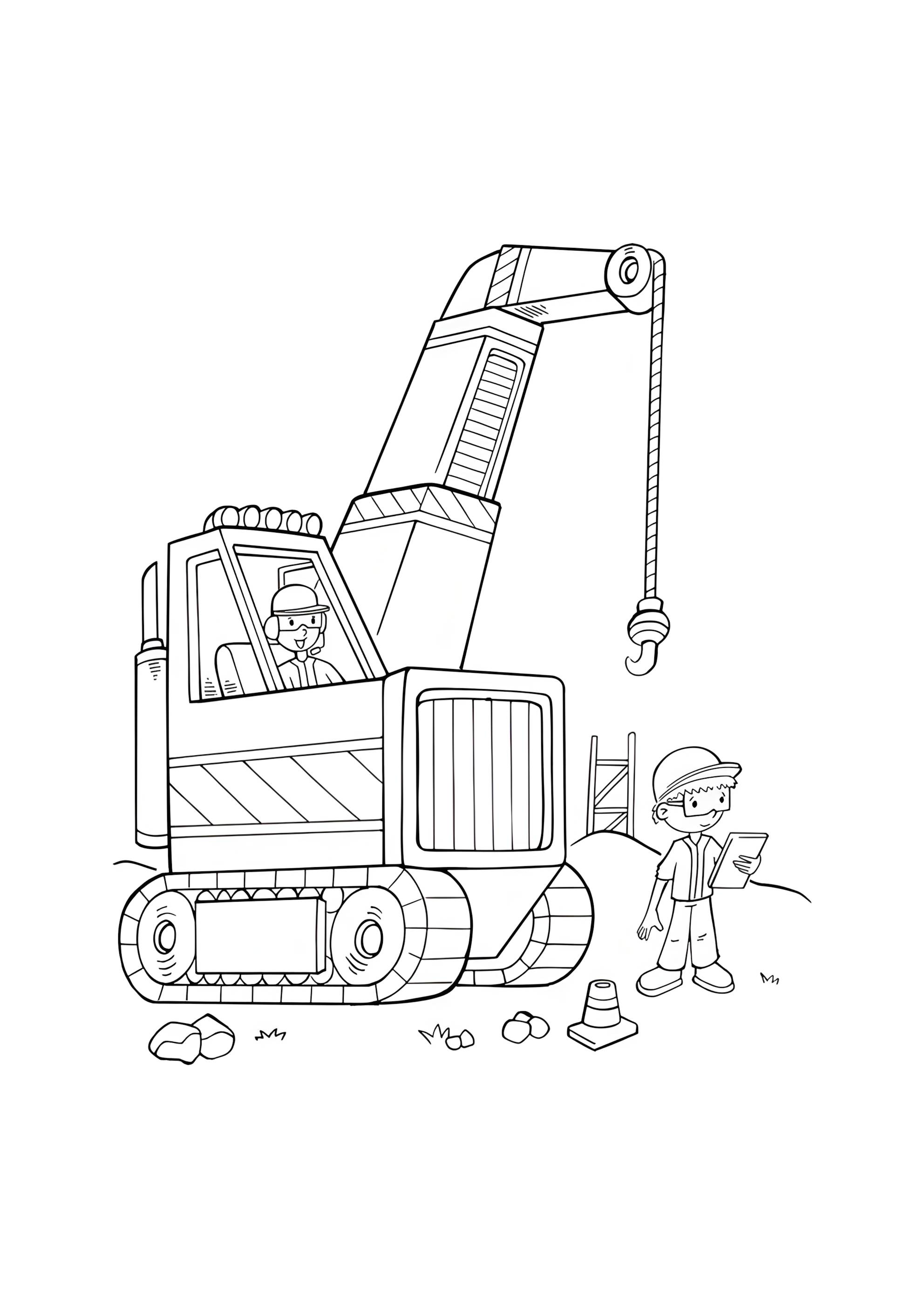 Раскраска Строитель и автокран