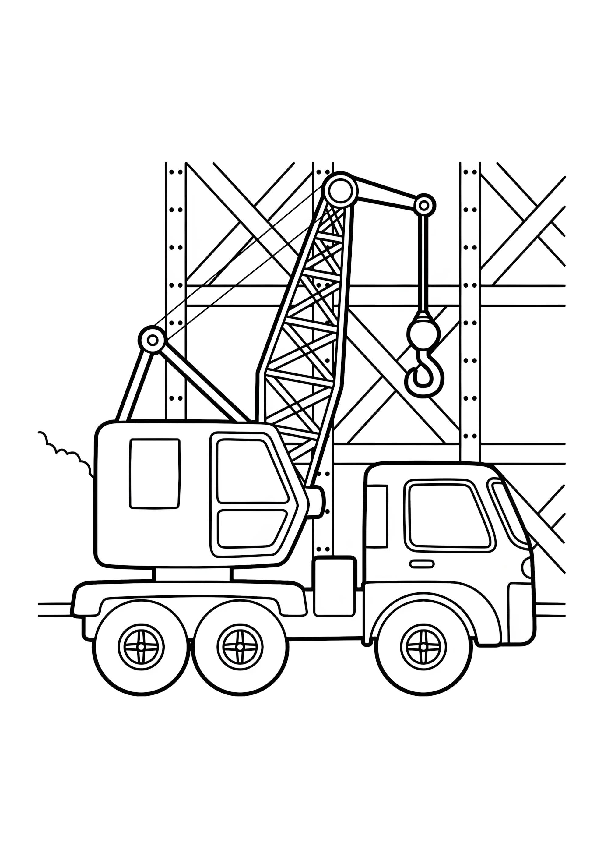 Раскраска Строительный подъемный кран машина