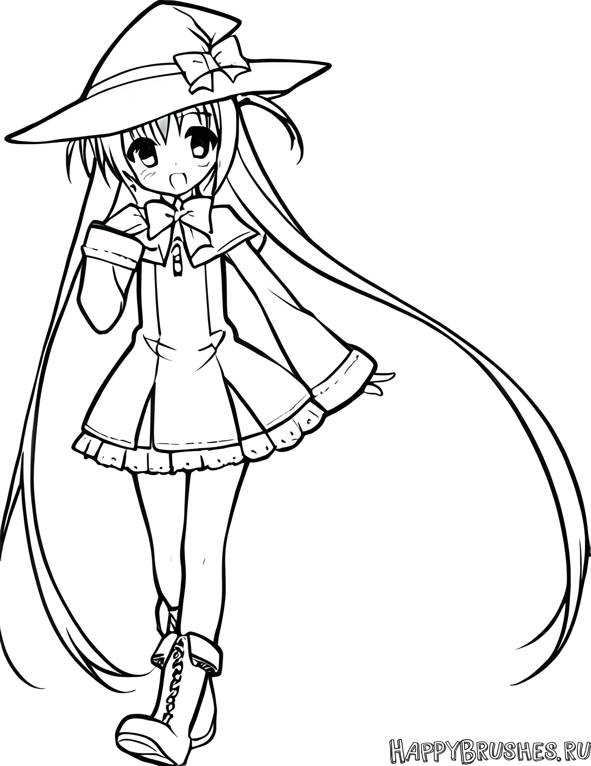 Раскраска Ведьма с длинными волосами