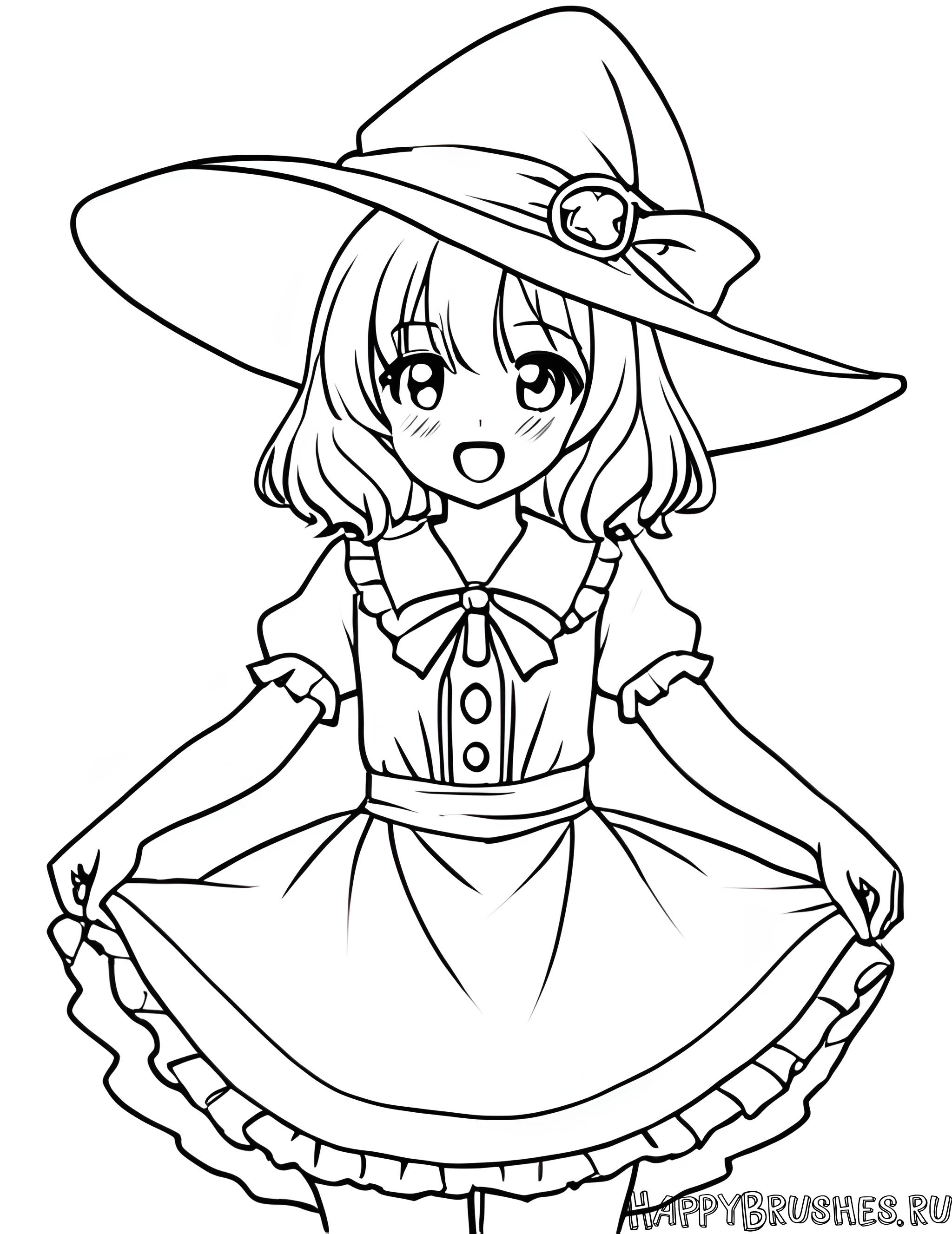 Раскраска Ведьма с радужными волосами