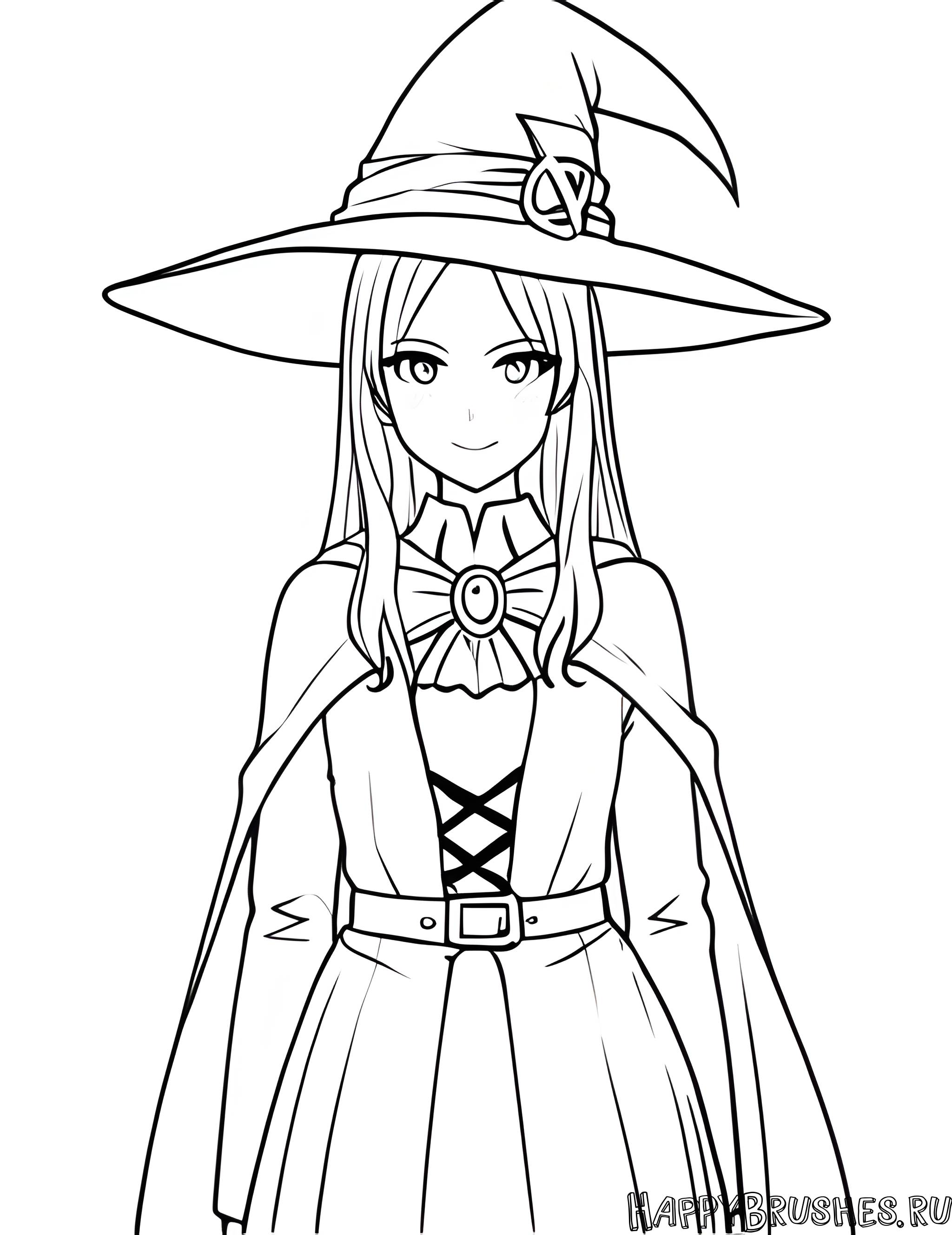 Раскраска Ведьма с зелёными глазами