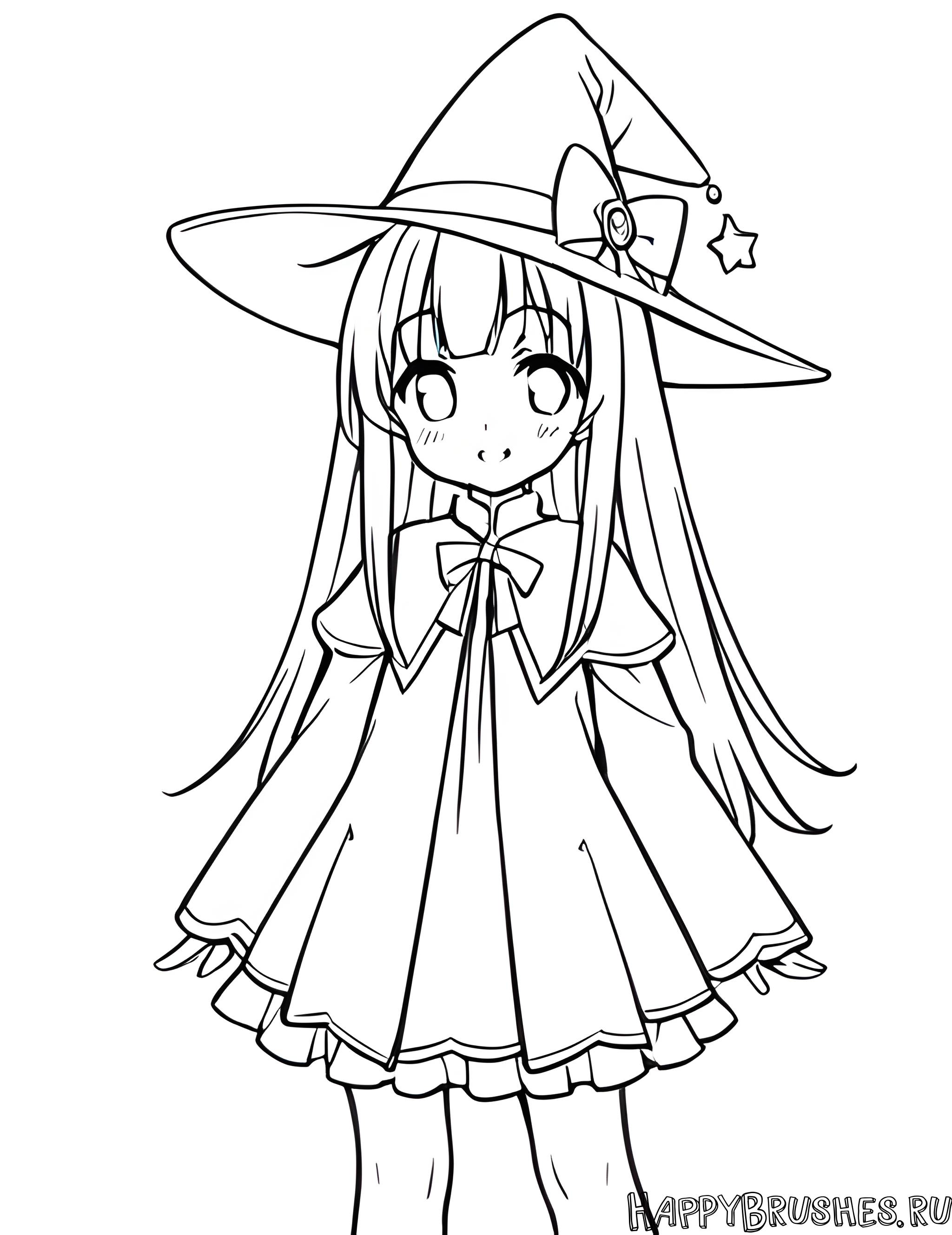 Раскраска Ведьма в милом платье