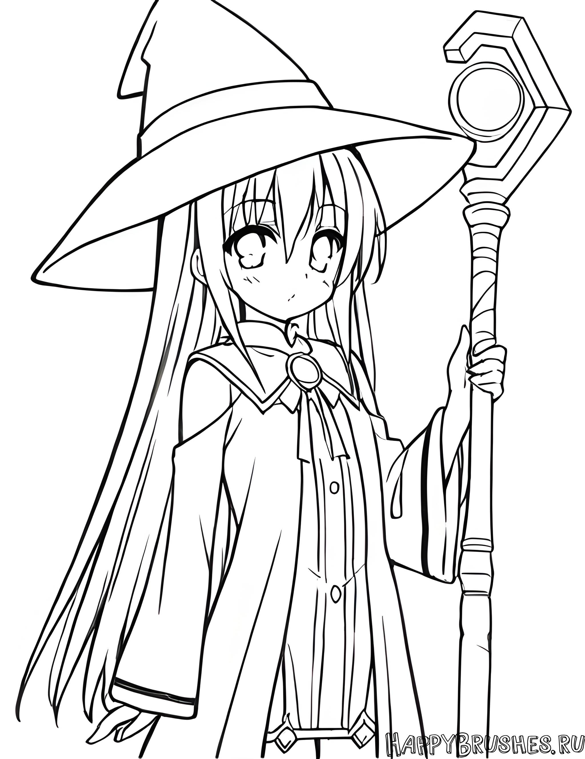 Раскраска Взрослая с посохом