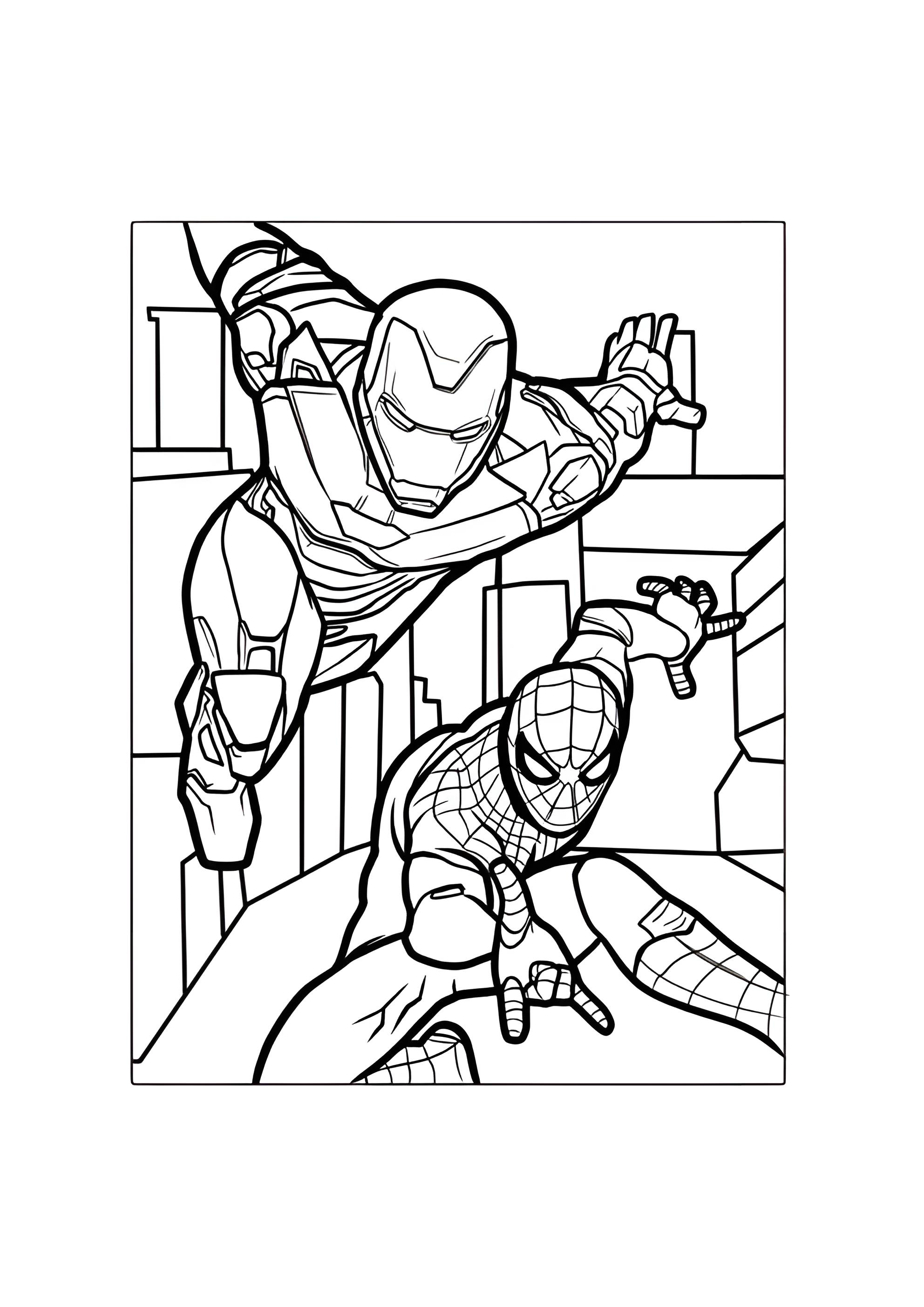 Раскраска Железный Человек и Человек-Паук