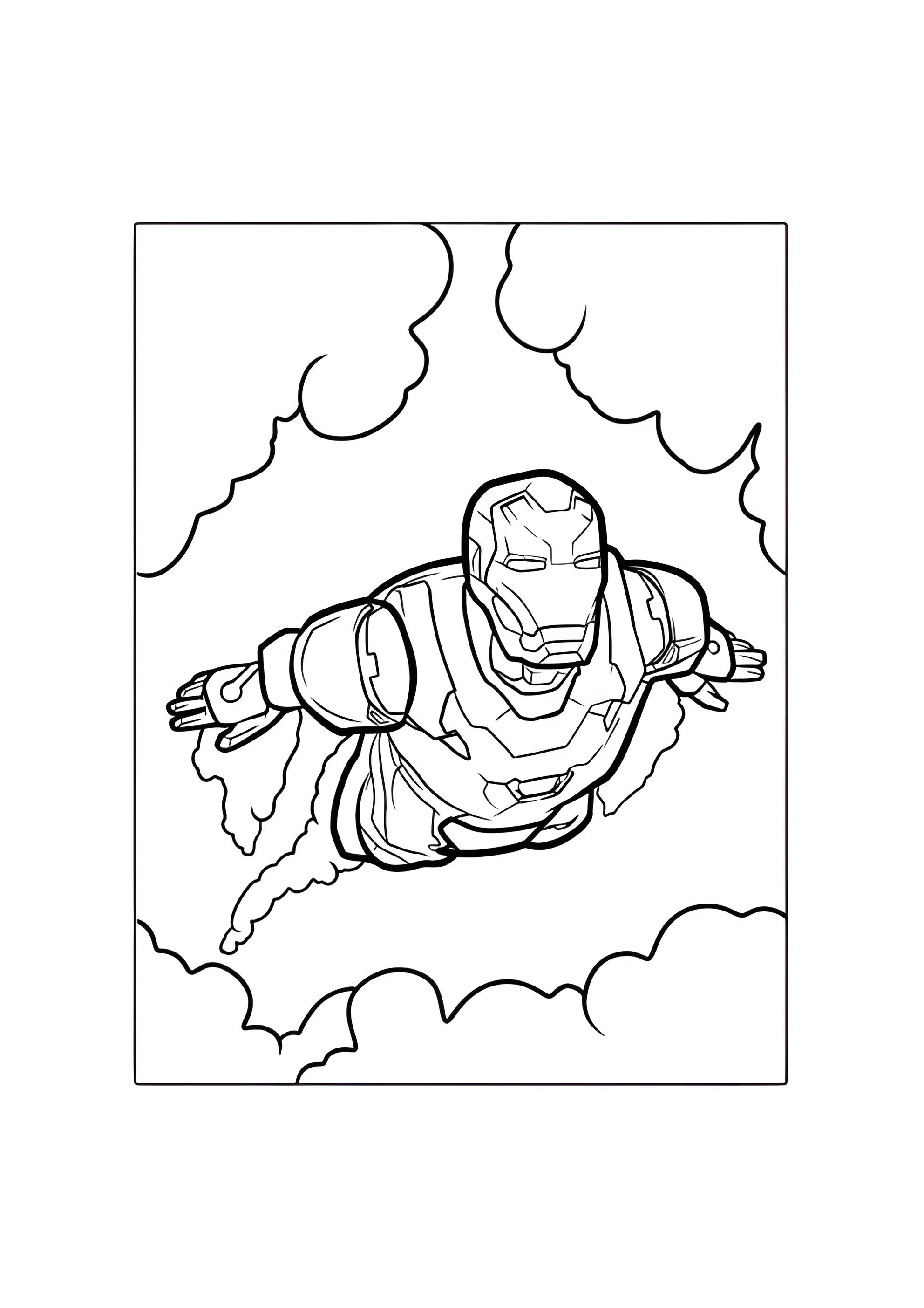 Раскраска Железный Человек, летящий в небе
