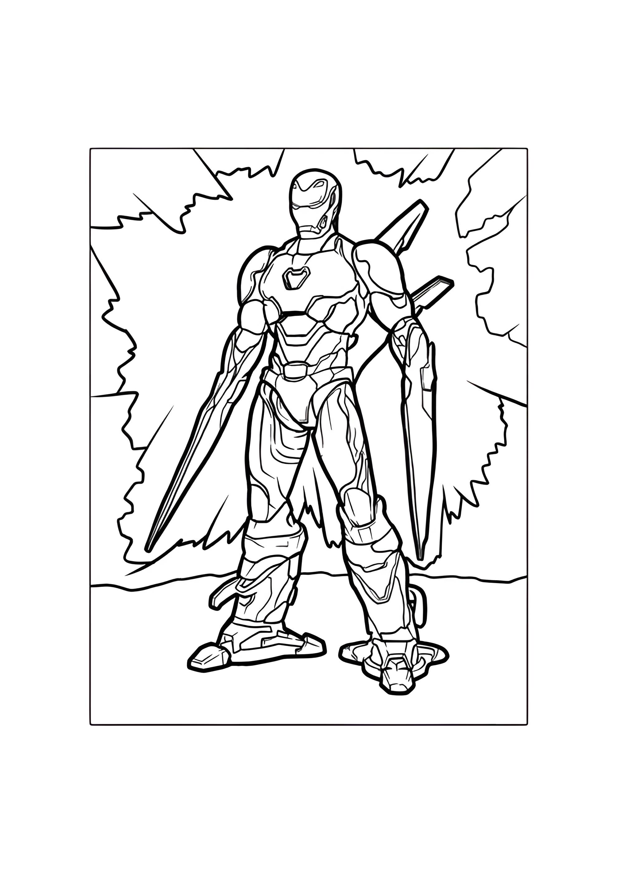 Раскраска Железный человек с мечом из вибраниума