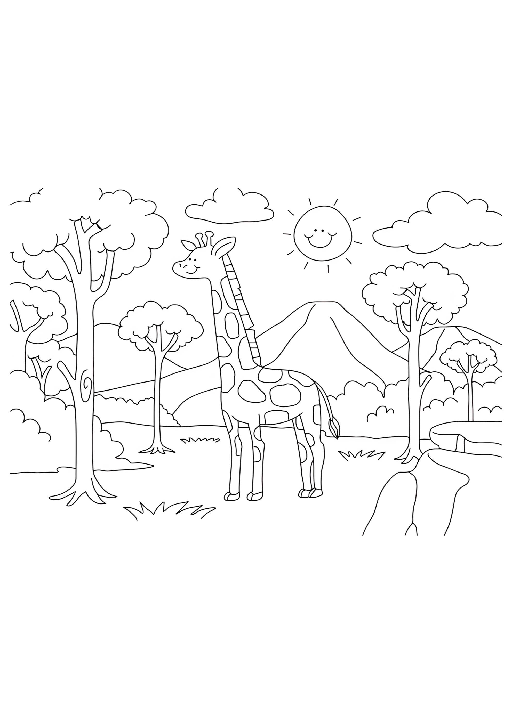 Раскраска Жираф зоопарк вольер