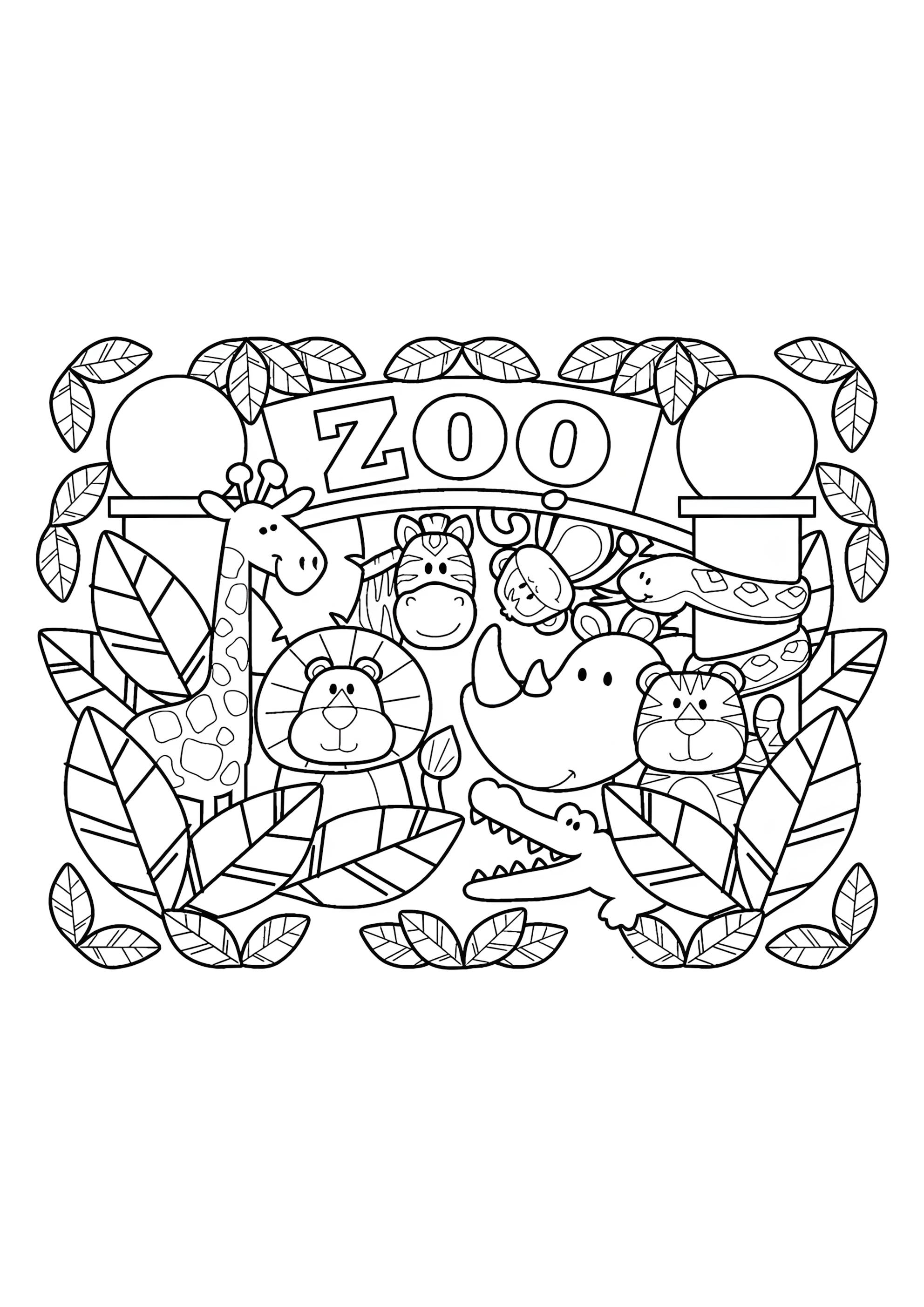 Раскраска Зоопарк милые животные