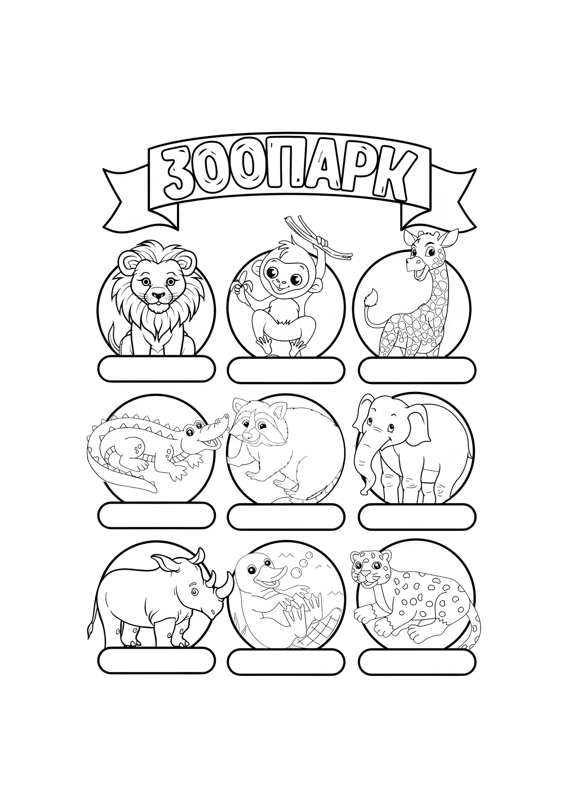 Раскраска Зоопарк напиши животных