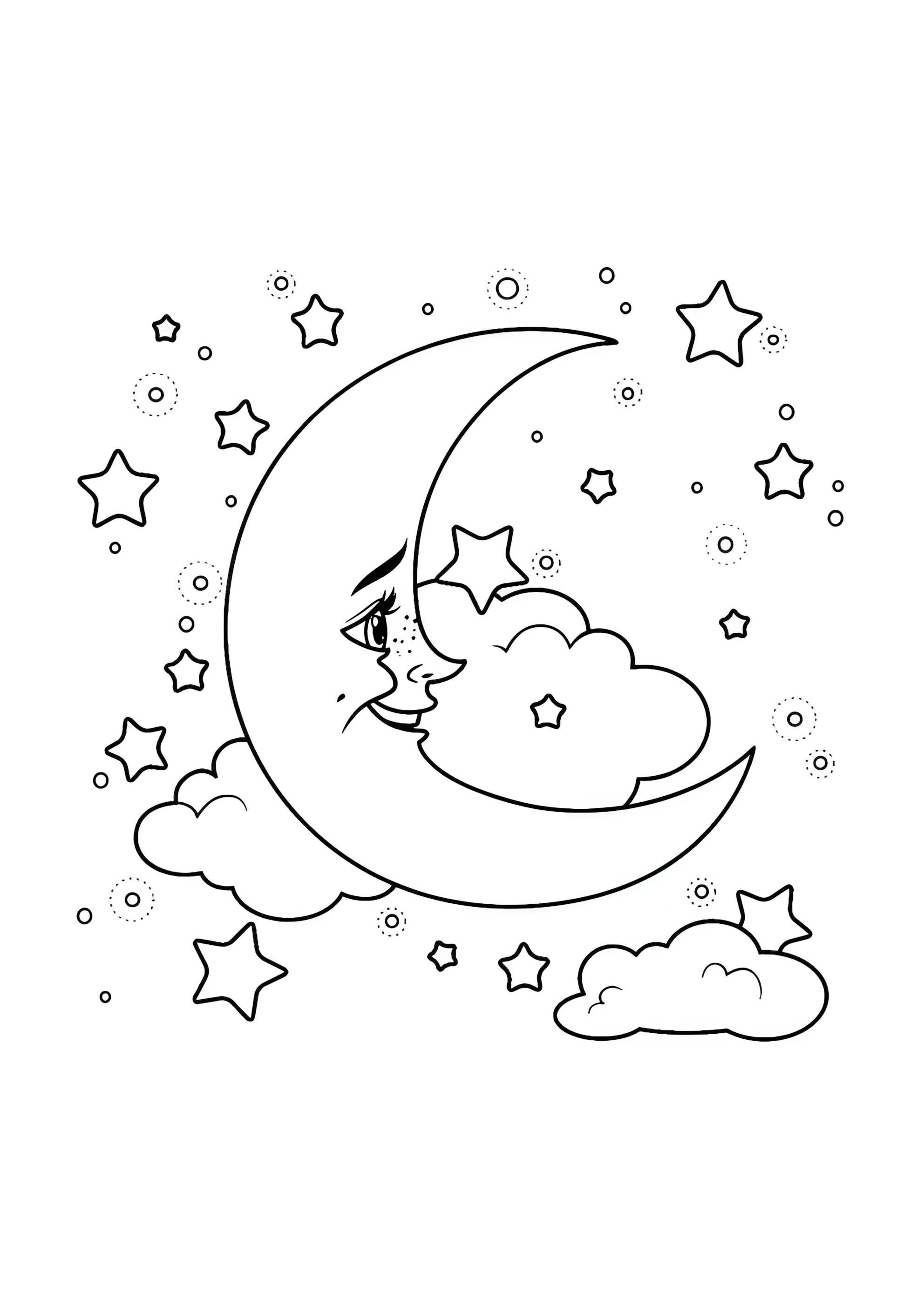Раскраска Звезды и красивая луна