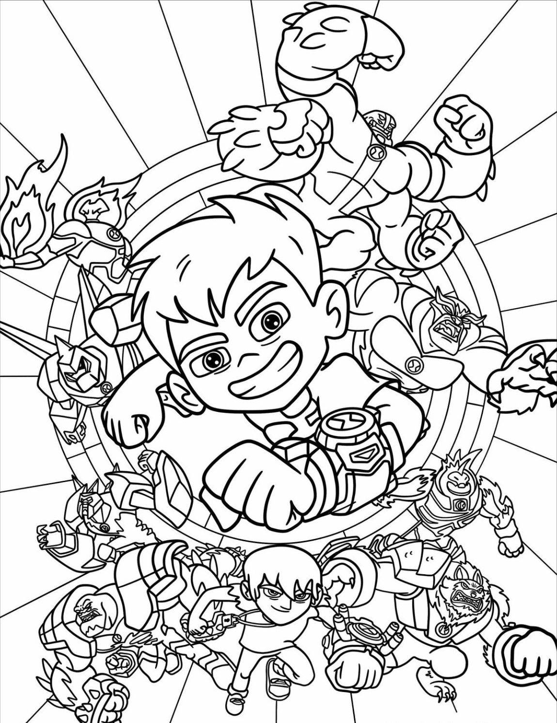 Раскраска Бен 10 и Кевин Левин с пришельцами